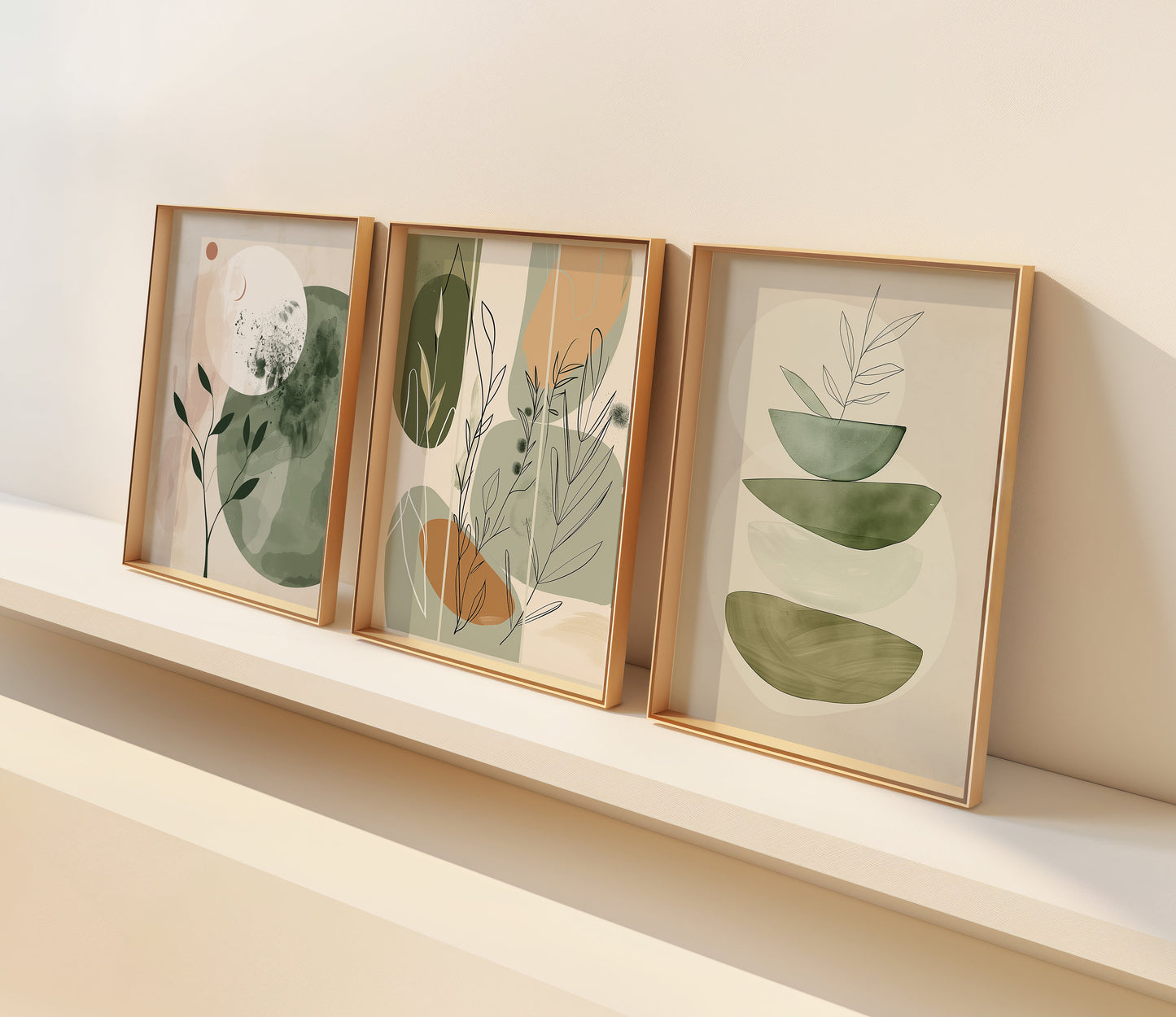 Minimalist Botanical Art Set, Abstract Plant Wall Decor, Modern Boho Art Prints, Earthy Tones Wall Art, Set of Three Nature-Inspired Prints