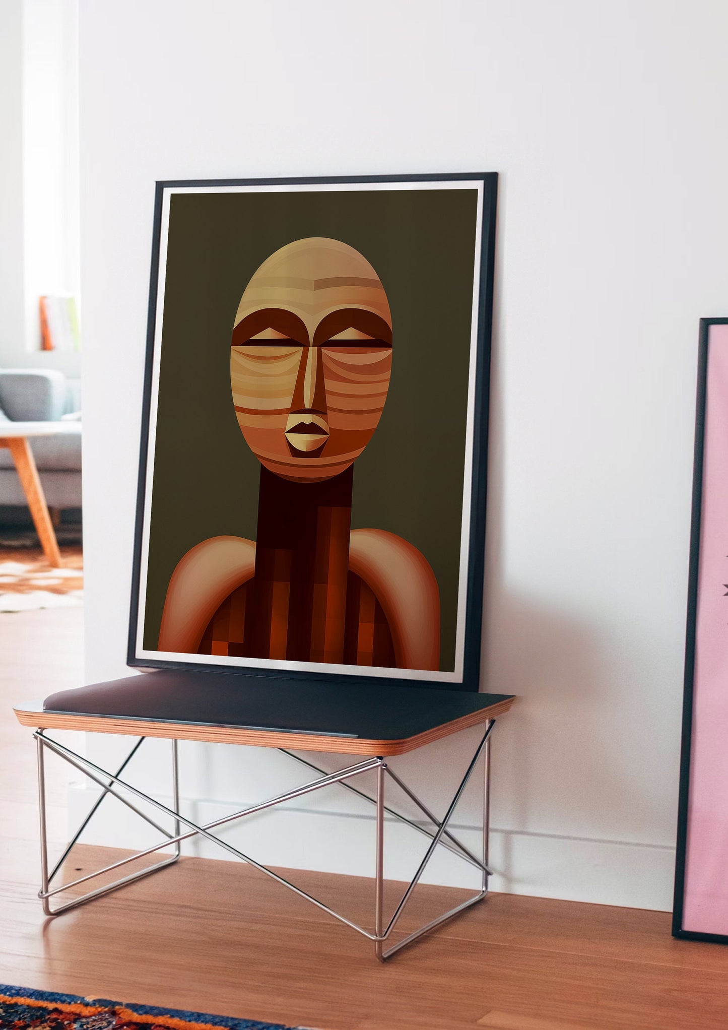 Geometric African Mask Poster, Modern Tribal Wall Art, Abstract Face Art Print, Earthy Tones Decor, Boho Contemporary Art, Cultural Poster