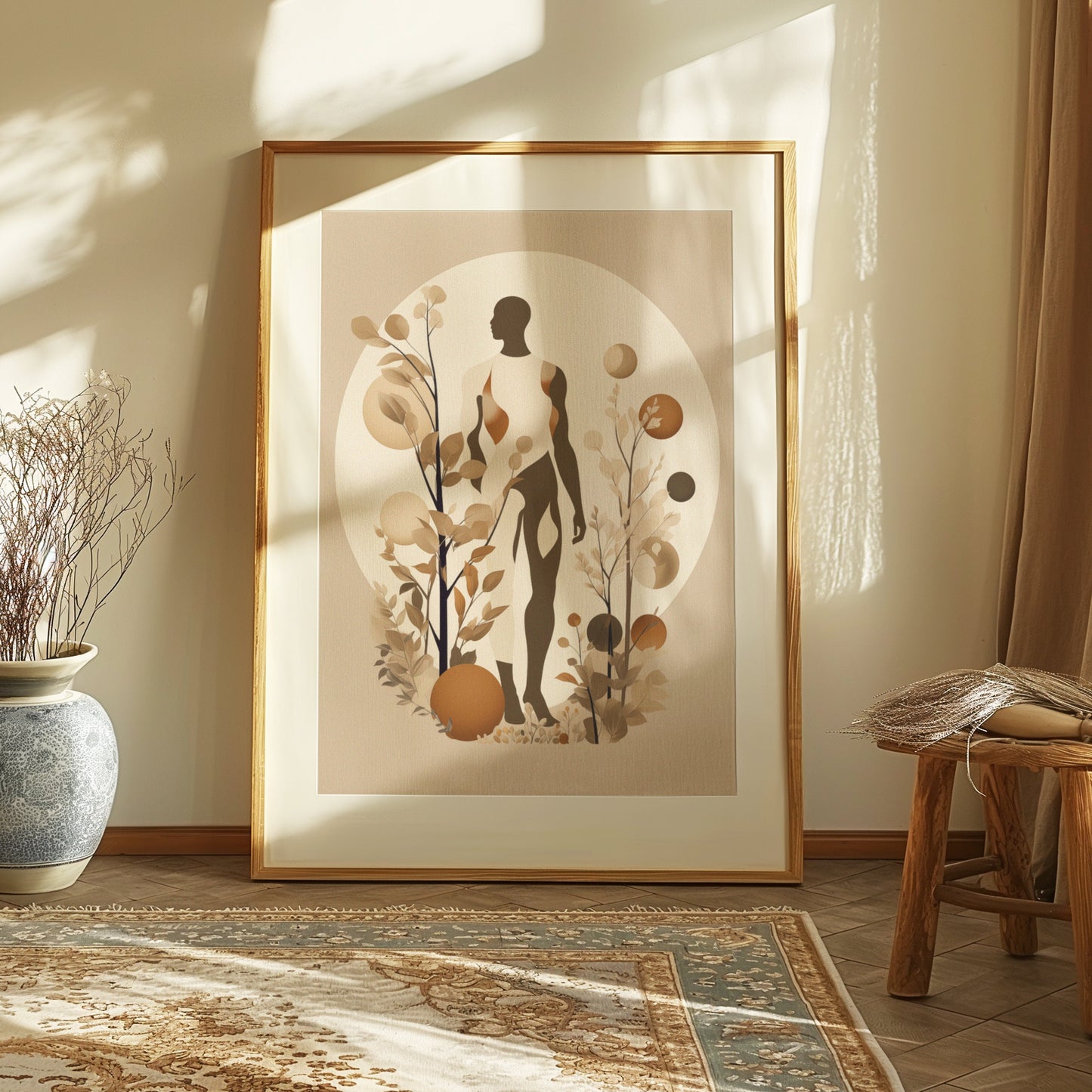 Minimalist Silhouette Art Print, Modern Boho Wall Decor, Abstract Human Figure Poster, Earthy Tones Botanical Art, Contemporary Home Decor