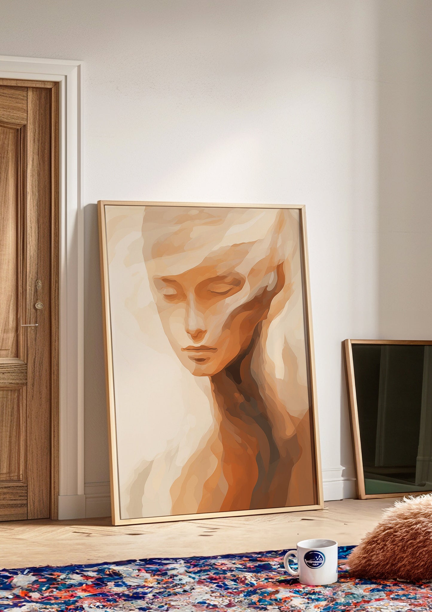 Abstract Feminine Portrait Art Print, Minimalist Boho Wall Decor, Earthy Tones Modern Art, Contemporary Face Poster, Serene Home Decor