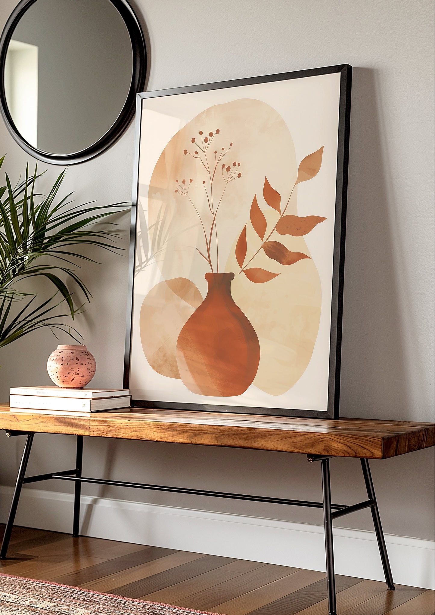 Abstract Boho Vase Trio, Earthy Tones Wall Art, Minimalist Botanical Prints Set, Modern Plant Decor, Set of Three Posters, Simple Wall Art