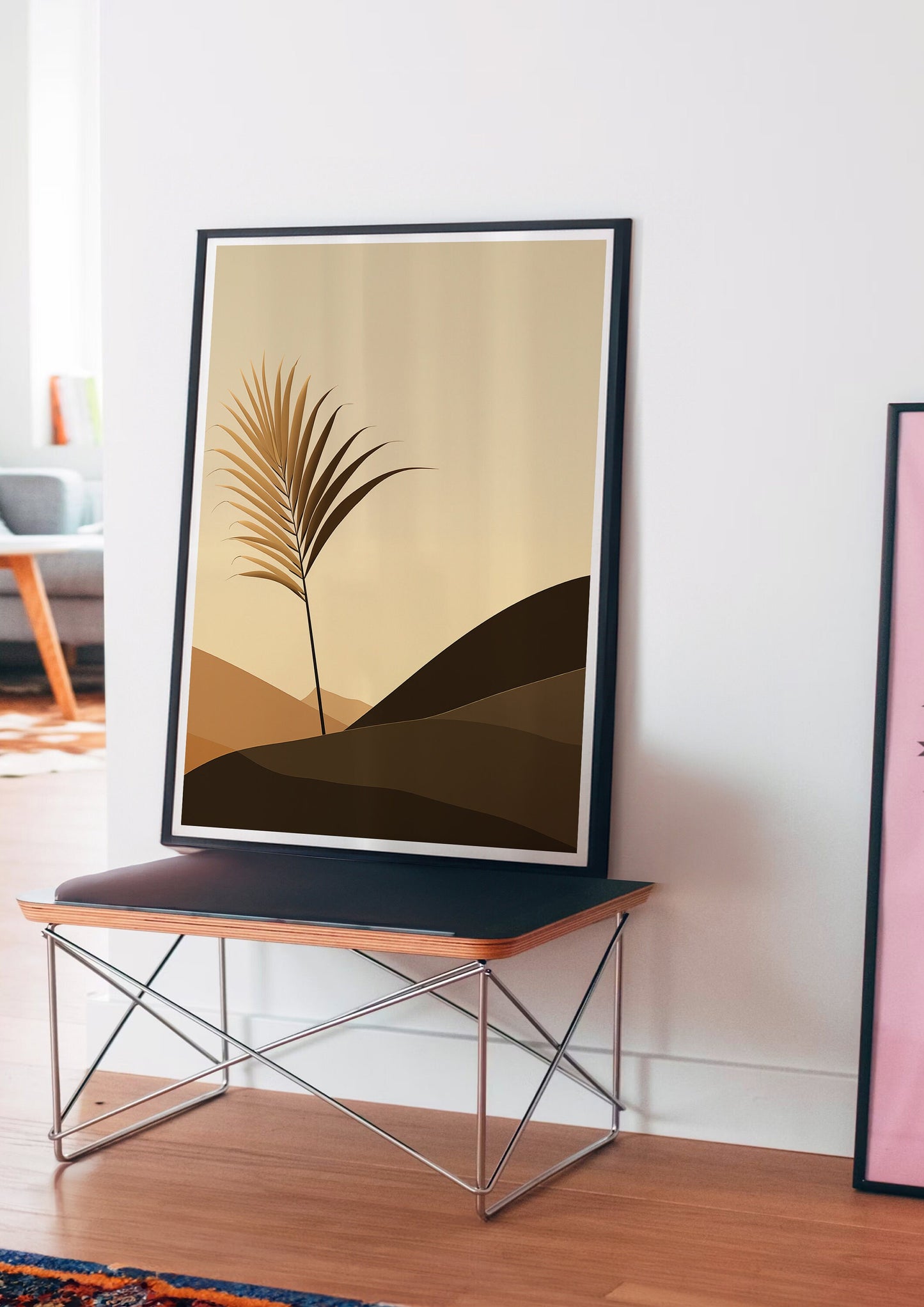 Minimalist Palm Leaf Art Print, Neutral Tones Wall Art, Desert Palm Poster, Boho Natural Decor, Large Wall Art, Mid-Century Posters