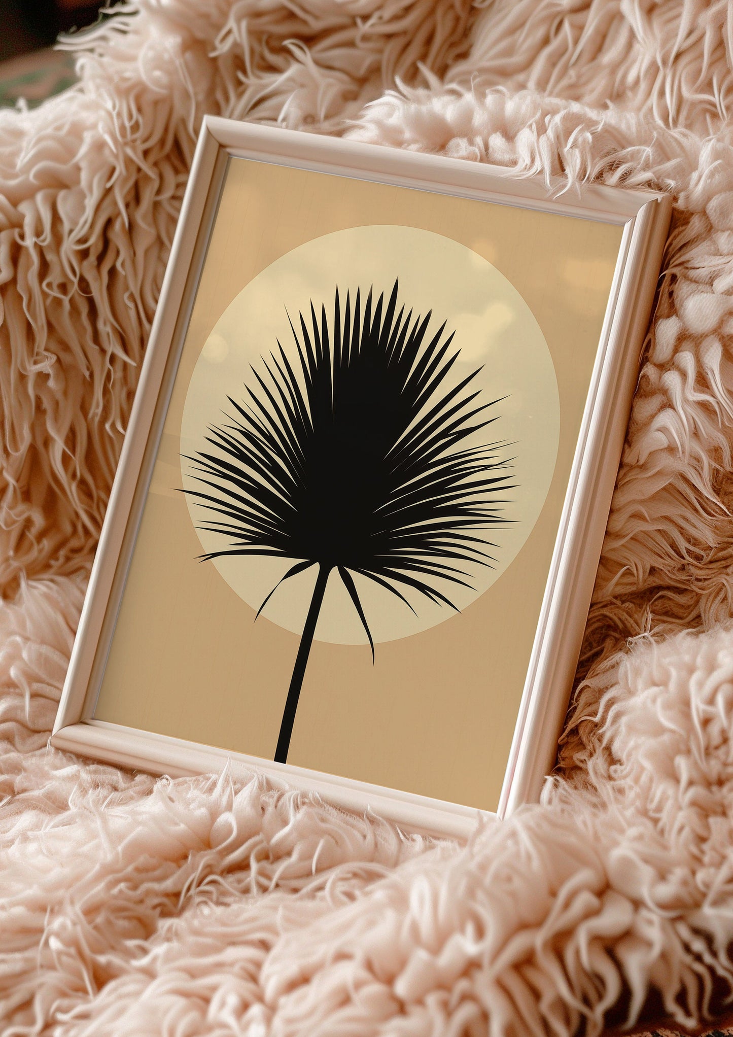 Palm Leaf Art Poster, Minimalist Tropical Wall Art, Modern Botanical Print, Beige and Black Home Decor, Nature-Inspired Poster for Bathroom