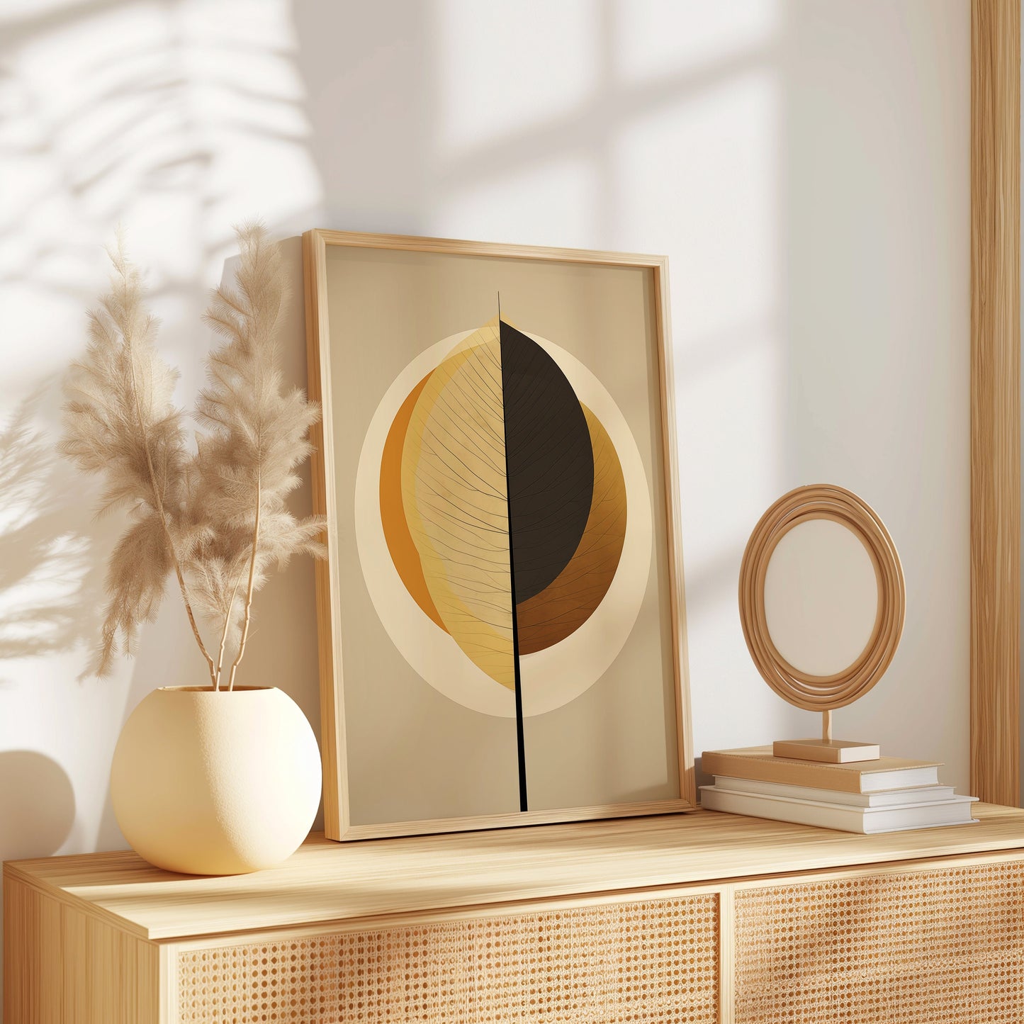 Abstract Leaf Poster, Modern Wall Art Print, Minimalist Botanical Poster, Geometric Design in Earth Tones, Contemporary Home Decor Poster