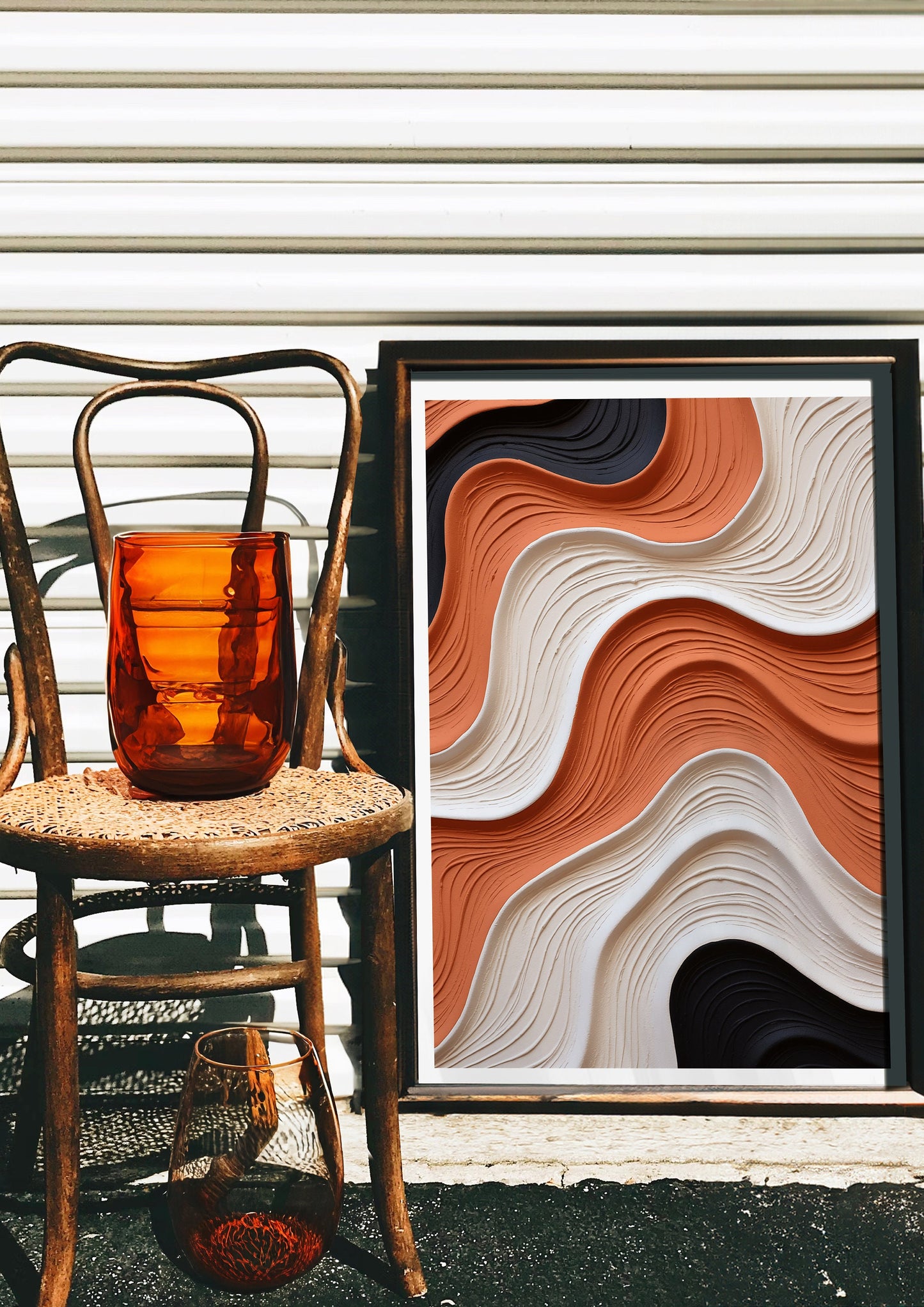 Abstract Wavy Lines Poster, 3D Looking Textured Wall Art, Modern Minimalist Print, Earth Tones Poster, Geometric Design Home Decor