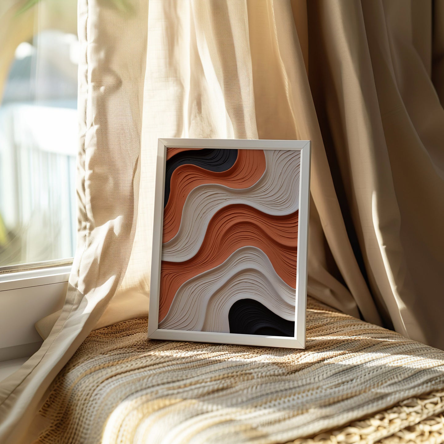 Abstract Wavy Lines Poster, 3D Looking Textured Wall Art, Modern Minimalist Print, Earth Tones Poster, Geometric Design Home Decor