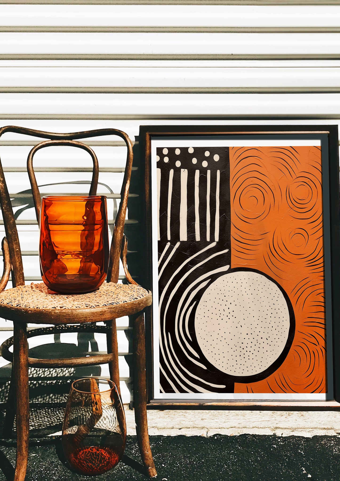 Modern Abstract Art Poster, Bold Geometric Shapes Print, Orange and Black Minimalist Poster, Contemporary Design Poster, Coastal Decor