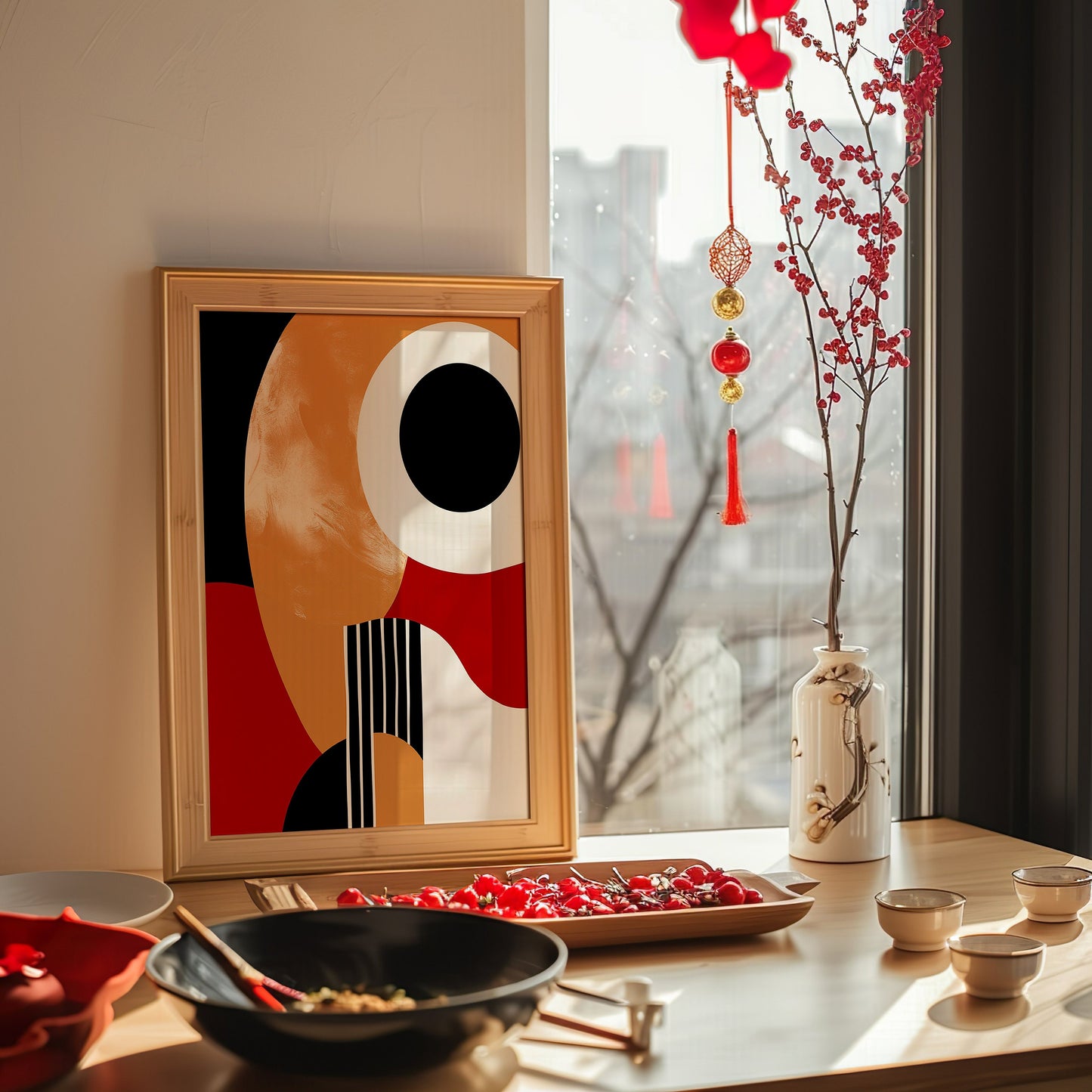 Bold Abstract Poster, Modern Geometric Art Print, Black and Red Circles Wall Art, Contemporary Design, Mid-Century Modern Decor, Room Art