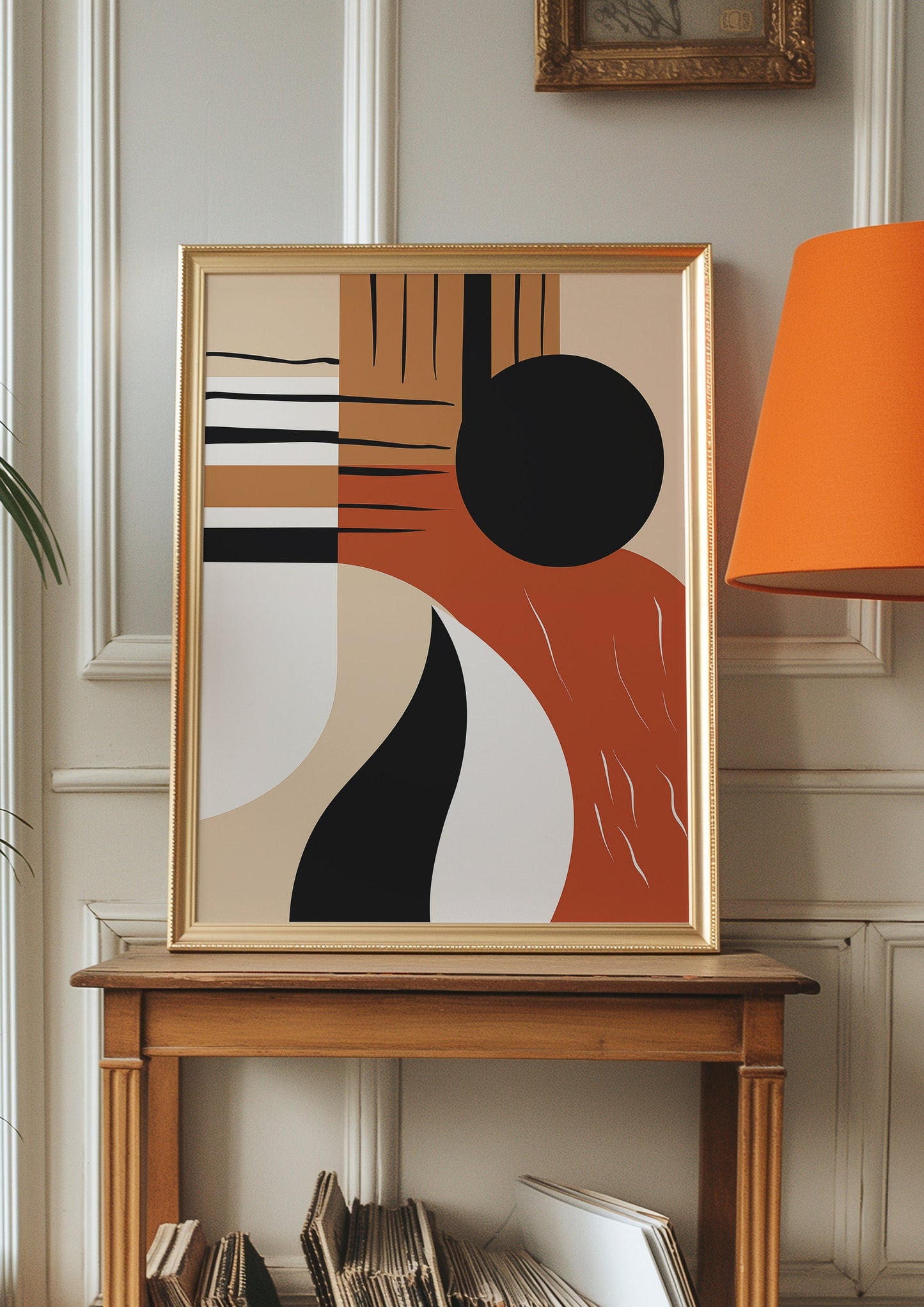 Modern Abstract Poster, Minimalist Geometric Art Print, Black and Orange Wall Decor, Contemporary Mid-Century Design, Living Room Poster