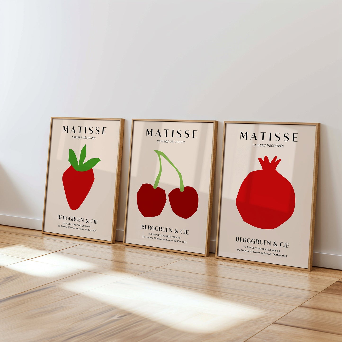 Henri Matisse Poster Set, Fruit Collection, Papiers Découpés Art, Minimalist Modern Wall Art, Set of Three, Abstract Fruit Prints, Berggruen