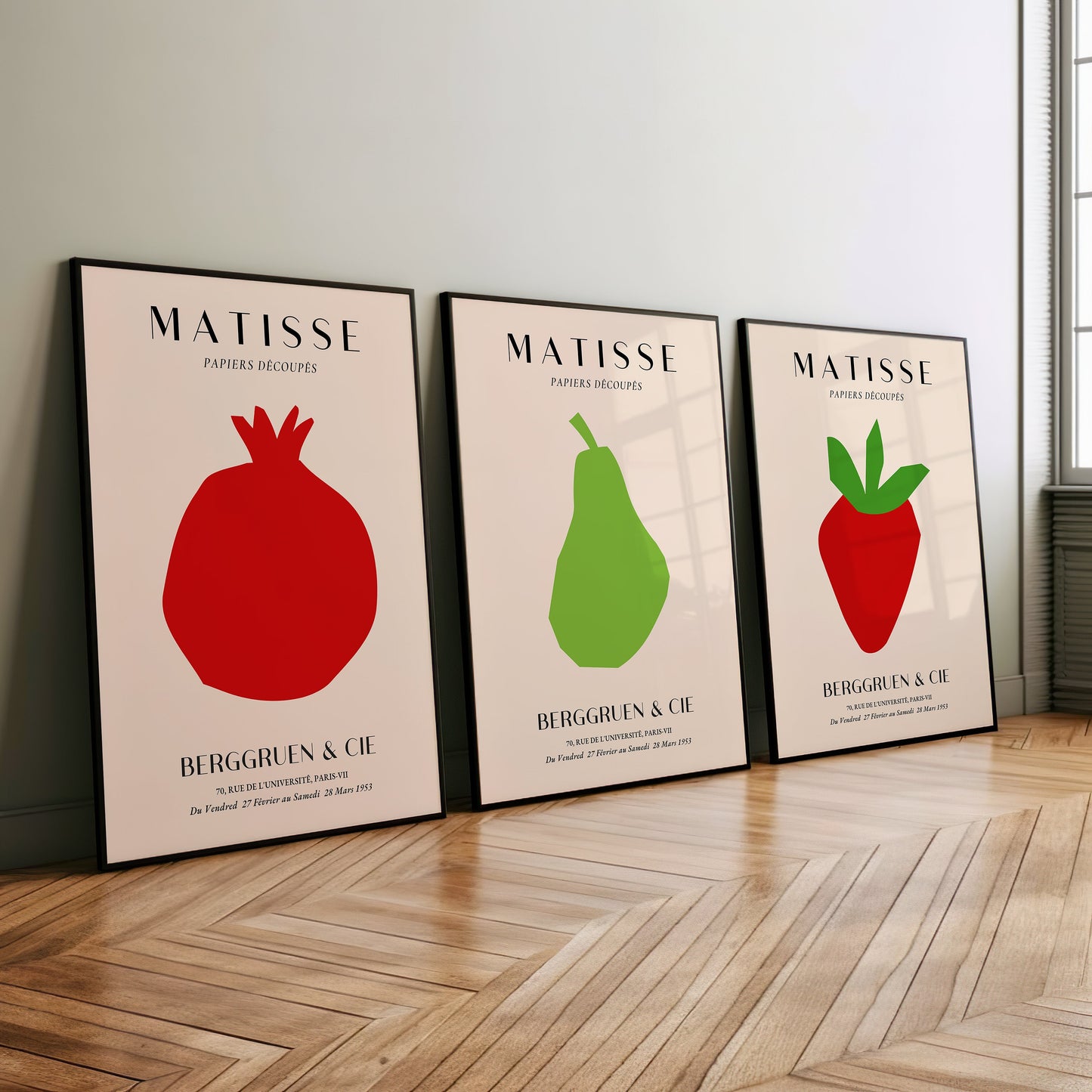 Henri Matisse Poster Set, Fruit Collection, Papiers Découpés Art, Minimalist Wall Art, Set of Three, Abstract Fruit Prints, Berggruen & Cie