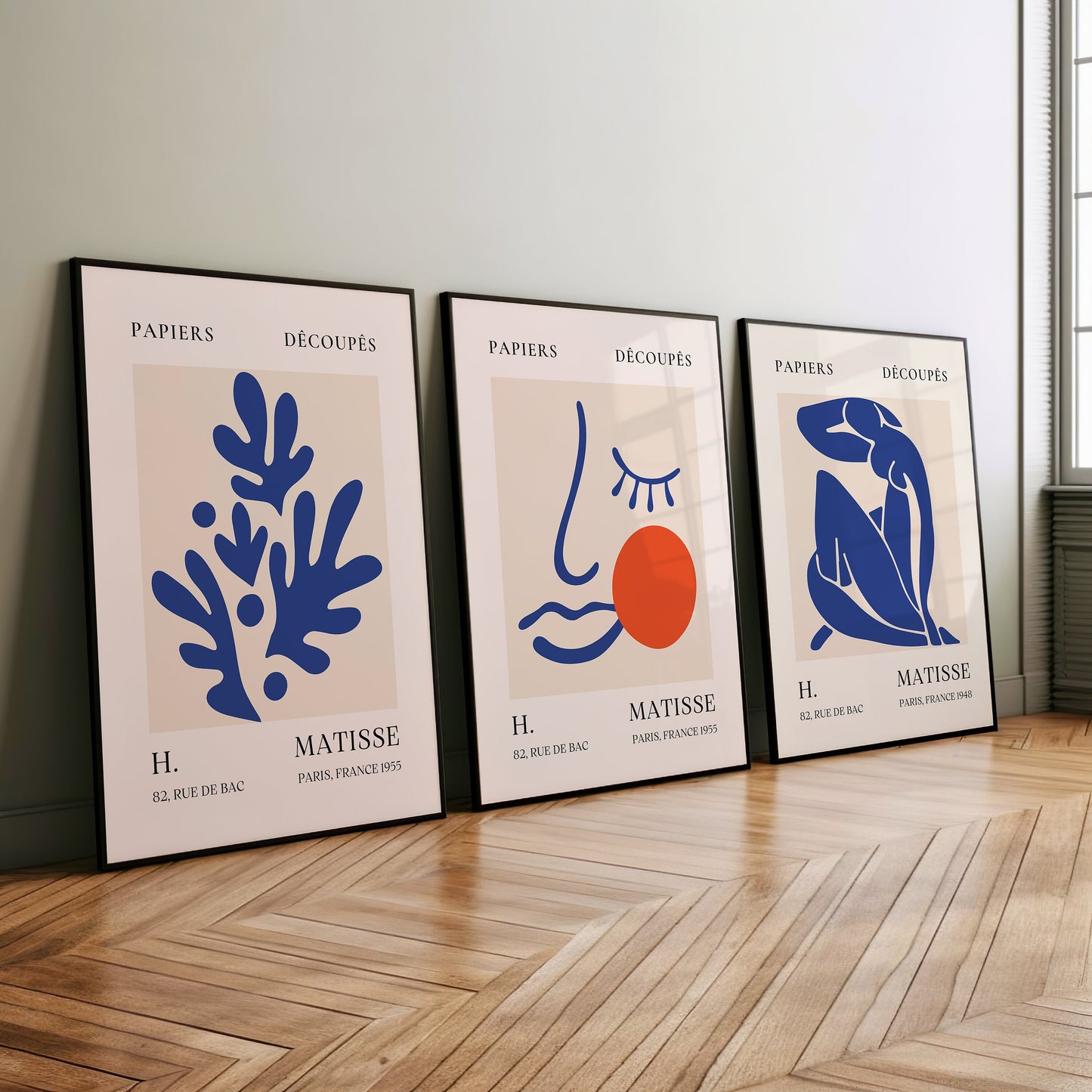 Henri Matisse Poster Set, Blue and Orange Abstract Cut-Outs, Modern Minimalist Art, Set of Three, Papiers Découpés Collection, Bold Wall Art