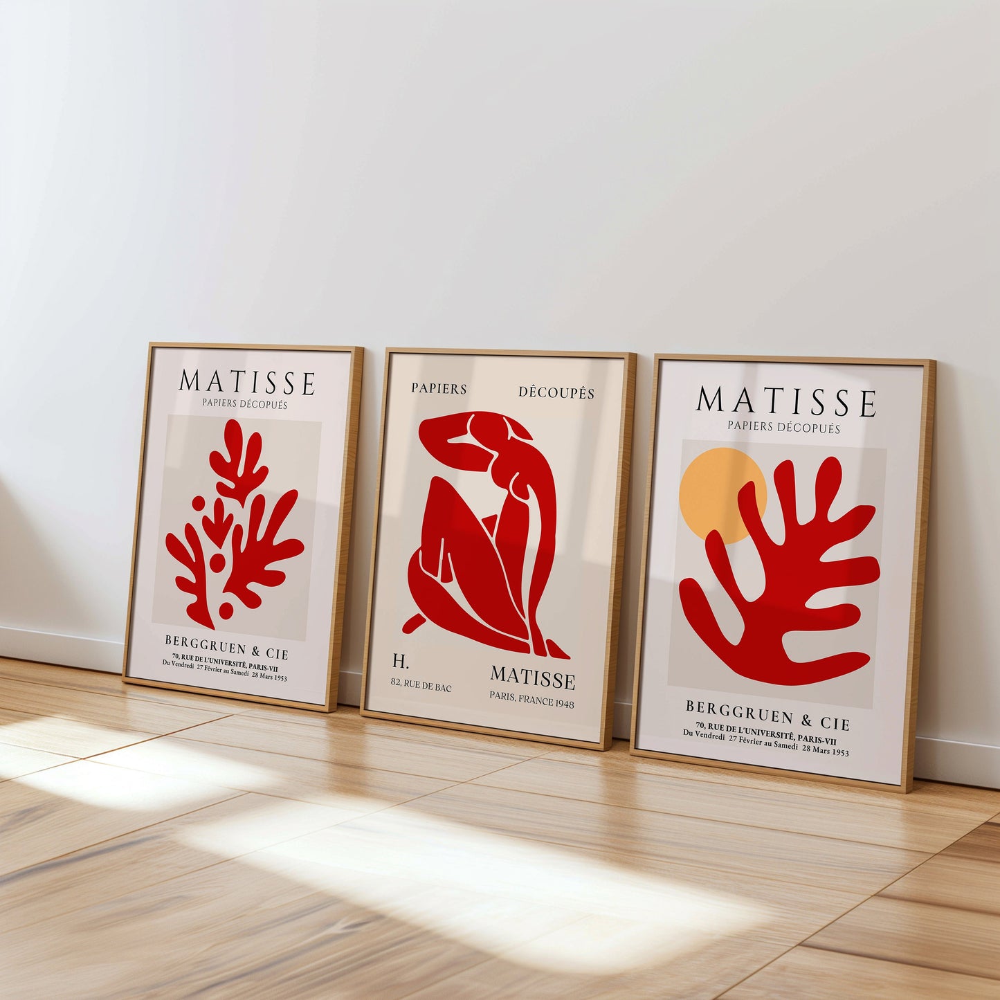 Henri Matisse Poster Set, Red Abstract Cut-Outs, Modern Minimalist Art, Set of Three, Papiers Découpés Collection, Bold Wall Art