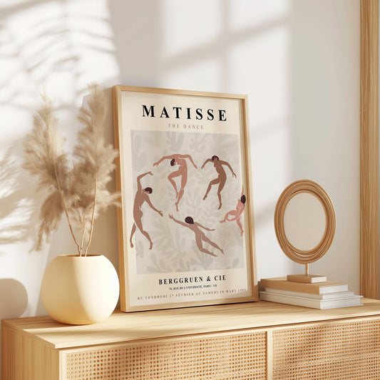 A Henri Matisse poster featuring &quot;The Dance,&quot; showcasing abstract figures in movement, perfect for modern minimalist decor