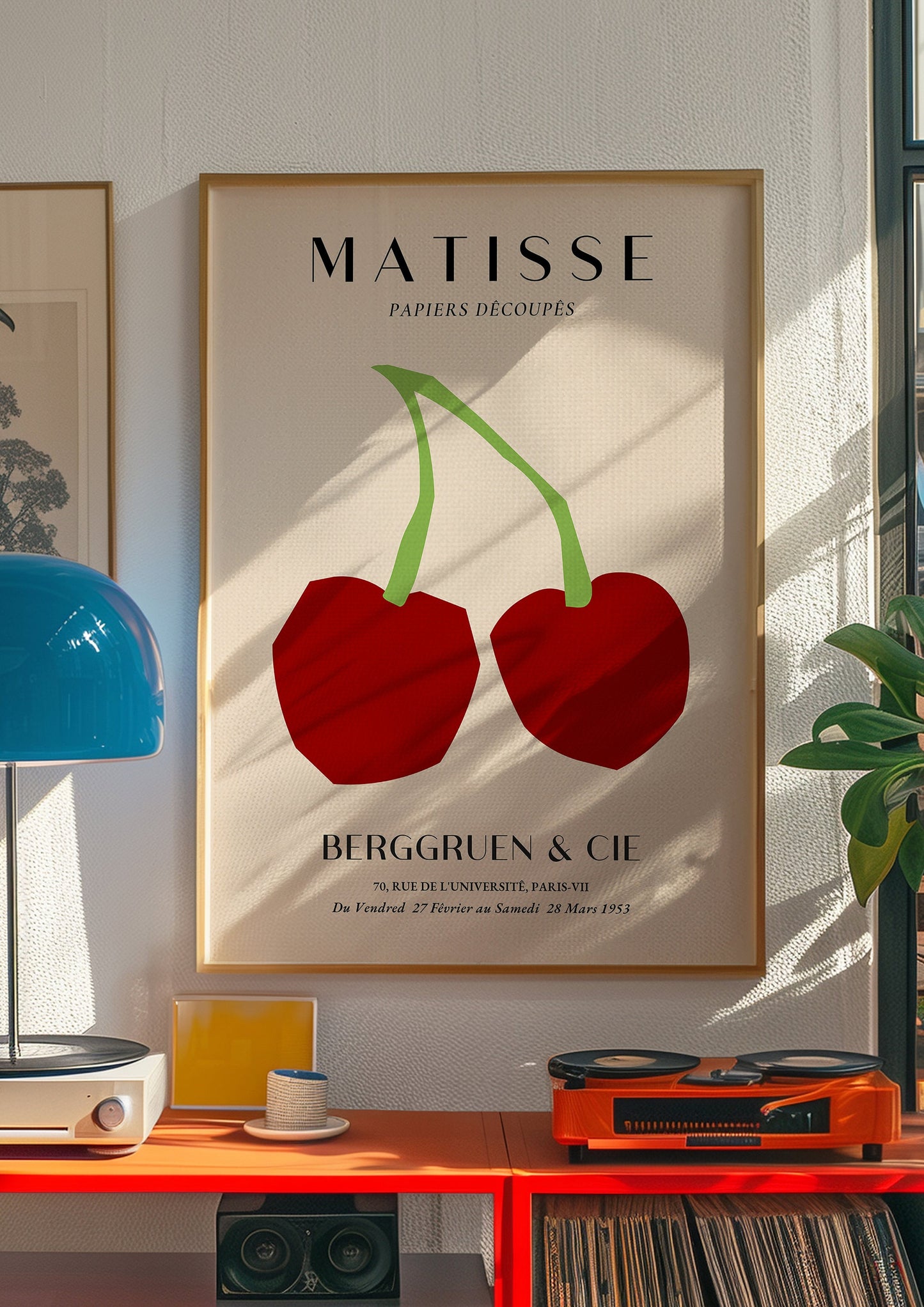 Henri Matisse Cherry Poster, Papiers Decoupes Print, Modern Art Fruit Decor, Minimalist Cherry Wall Art, Contemporary Kitchen Art