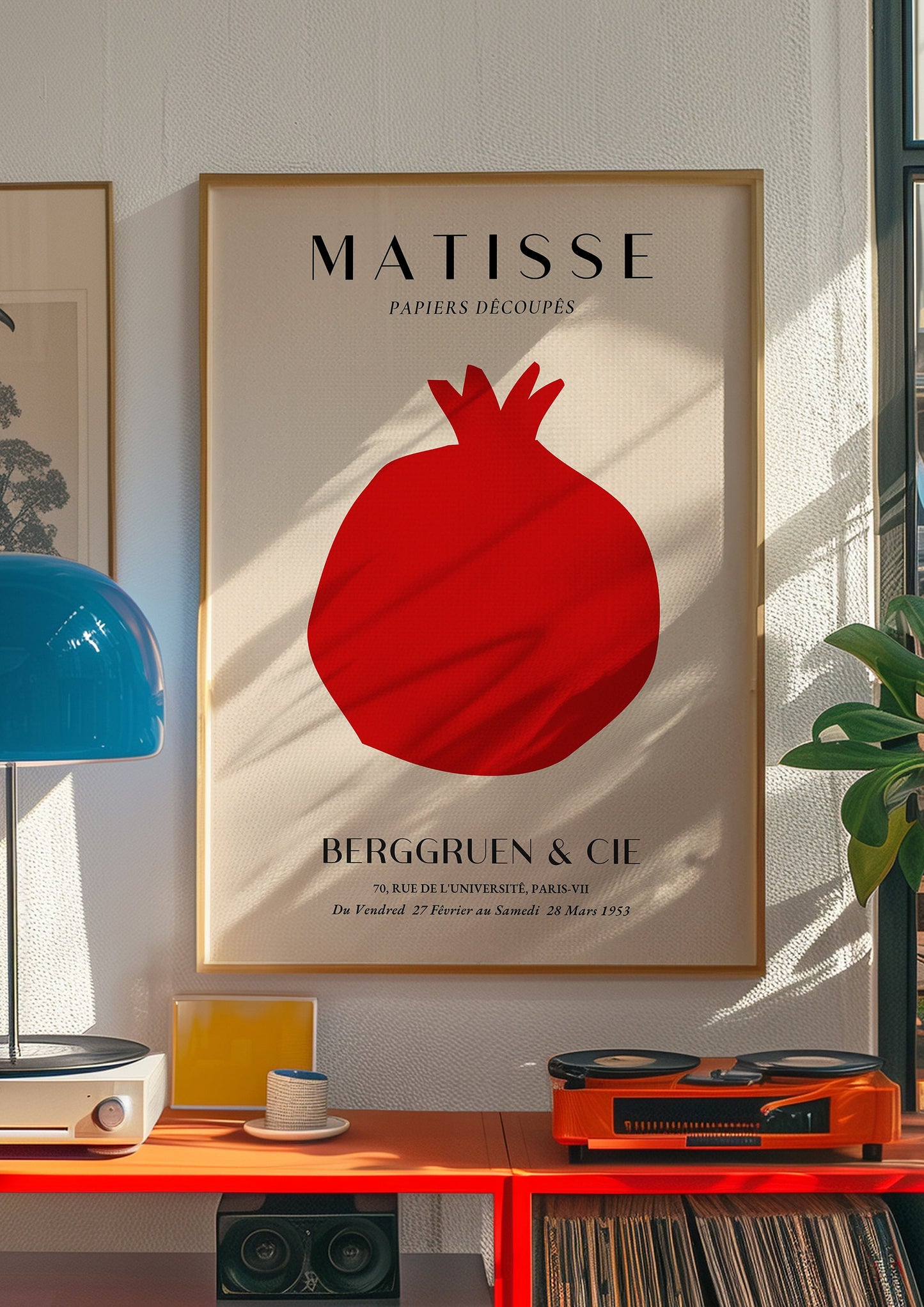 Red Pomegranate Art Print, Matisse Style Poster, Abstract Pomegranate Wall Art, Minimalist Kitchen Decor, Modern Art for Home, Fruit Art