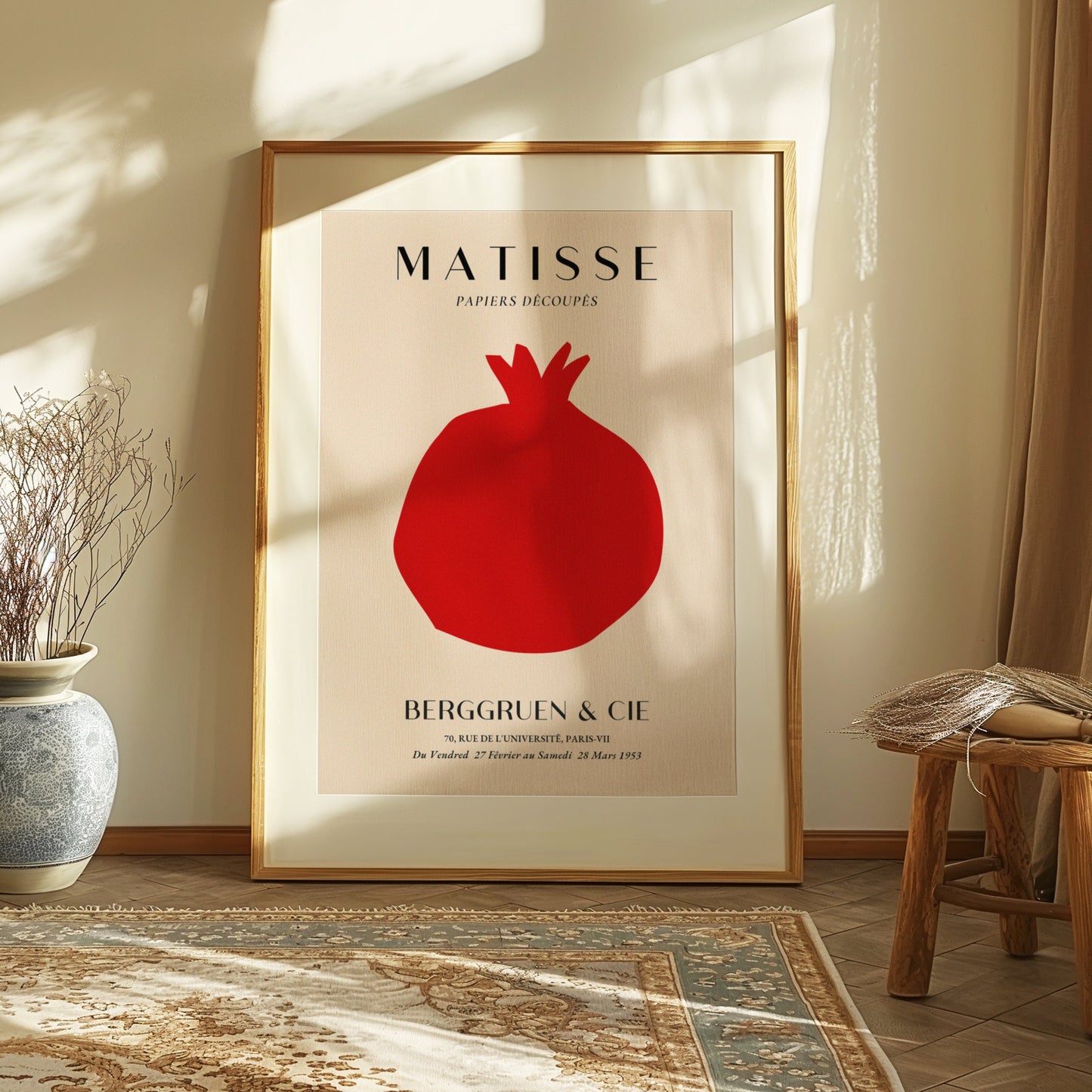 Red Pomegranate Art Print, Matisse Style Poster, Abstract Pomegranate Wall Art, Minimalist Kitchen Decor, Modern Art for Home, Fruit Art