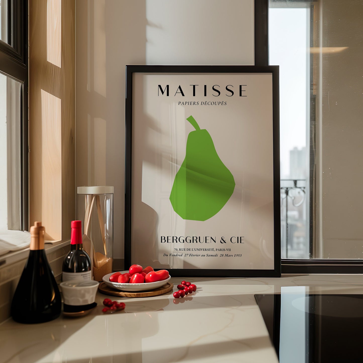 Green Pear Art Print, Minimalist Matisse Poster, Fruit Wall Art, Scandinavian Kitchen Decor, Abstract Pear Design, Modern Fine Art Print