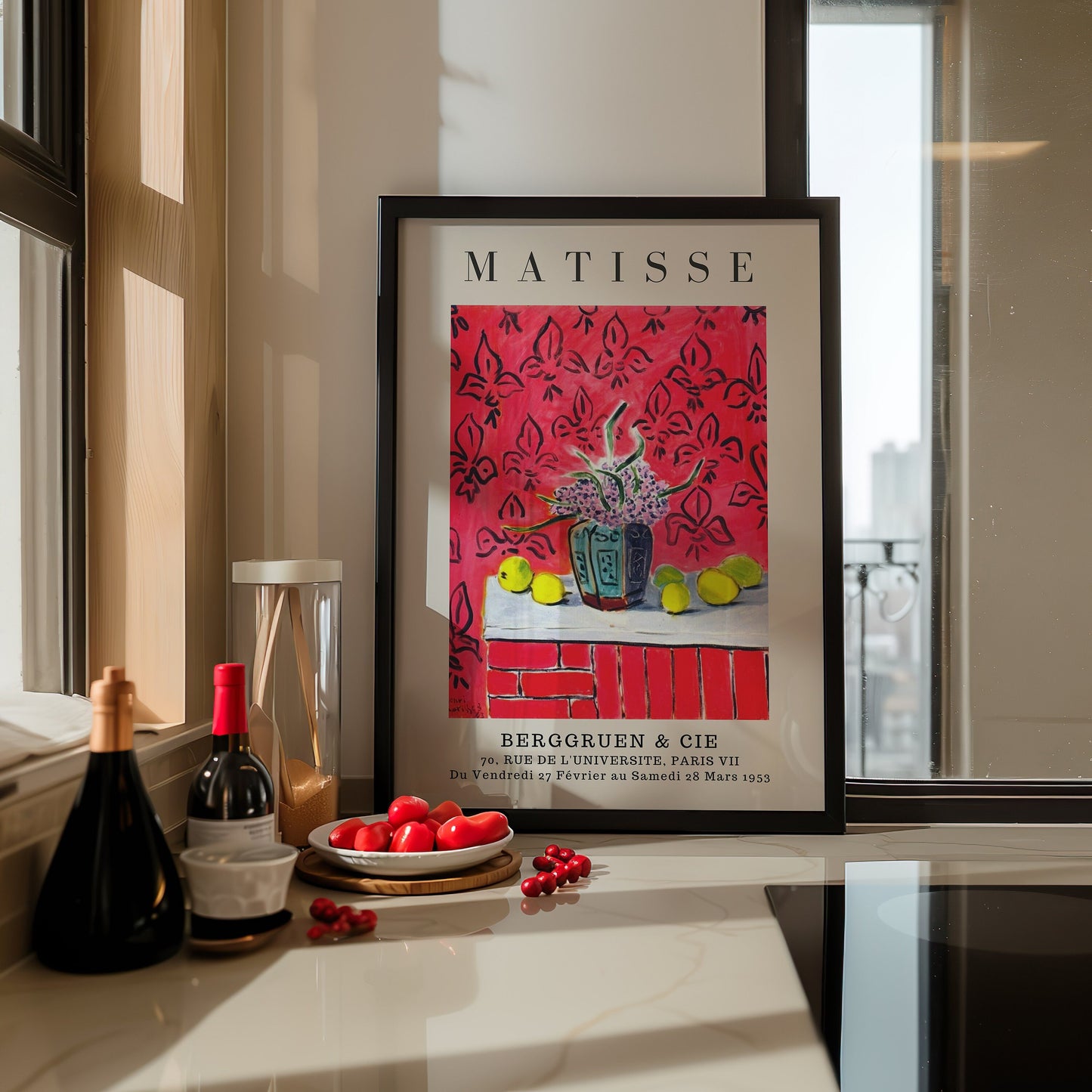 Matisse Still Life Poster, Vase with Flowers and Lemons, Red and Yellow Wall Art, Bold Floral Print, Modern Art Poster, Contemporary Art