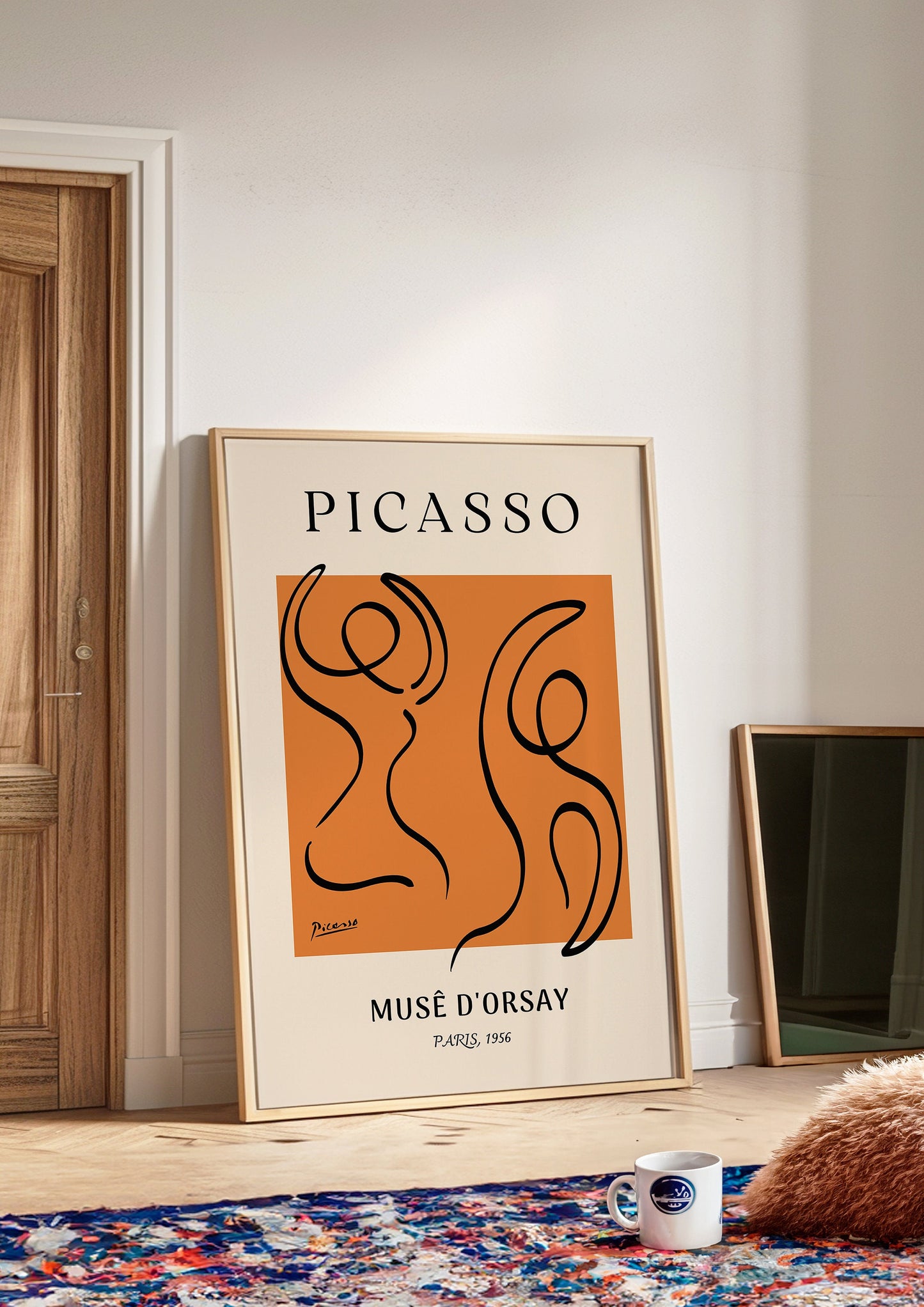 Picasso Abstract Line Art Poster, Minimalist Figure Drawing, Orange and Black Wall Art, Musee D'Orsay Reproduction, Modern Art Print, Poster