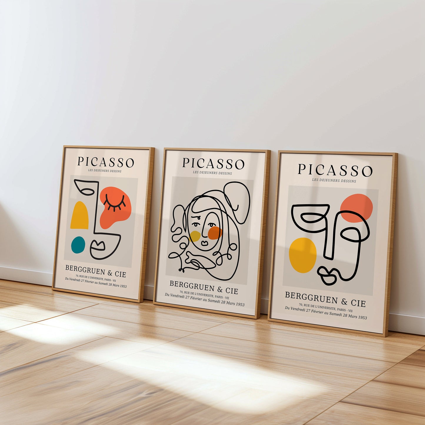 Picasso Wall Art Set, Abstract Line Art, Set of Three Minimalist Posters, Berggruen & Cie Exhibition 1953, Picasso Face Prints, Modern Art