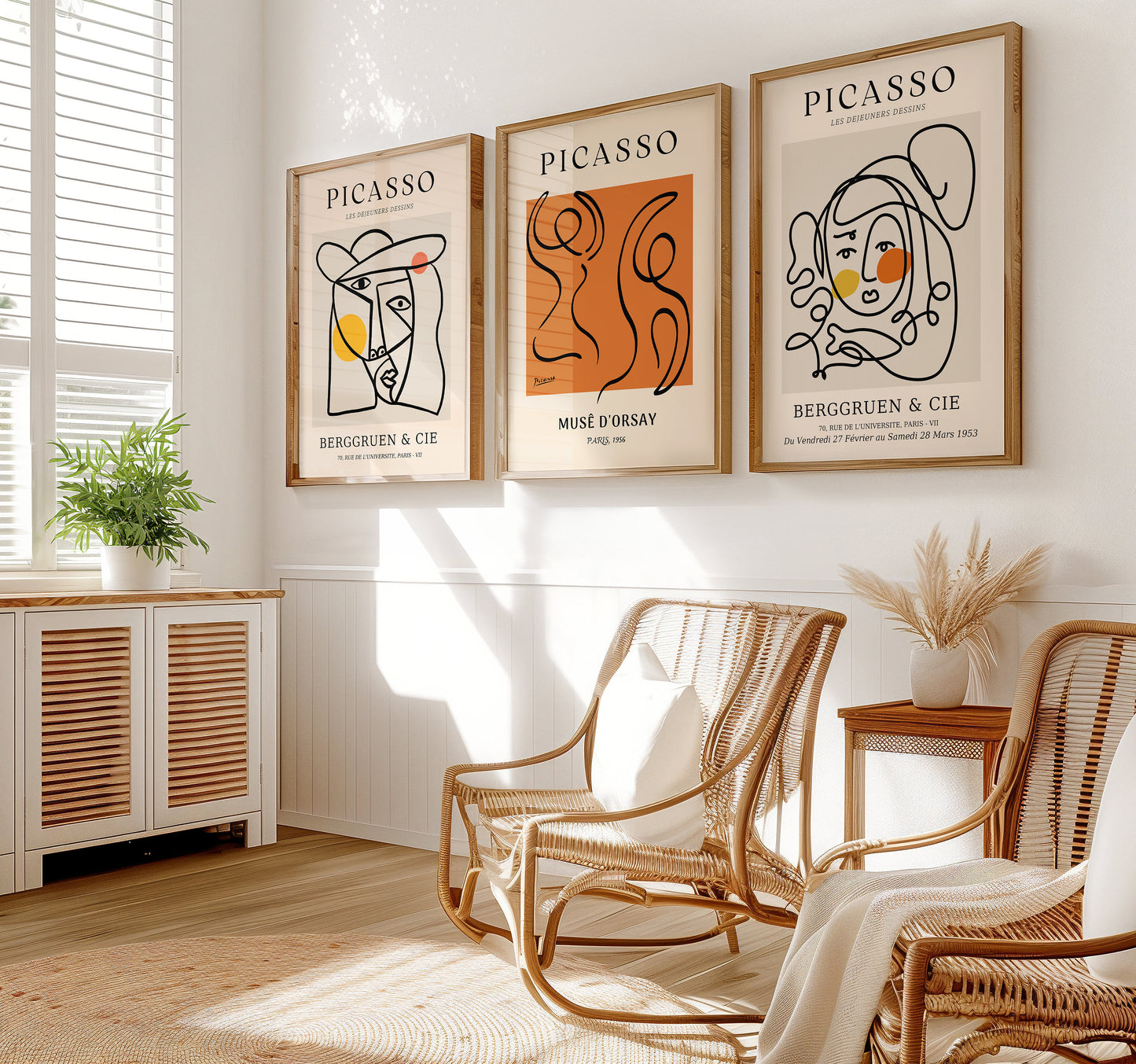 Picasso Art Set of Three, Minimalist Line Art Prints, Berggruen & Cie Exhibition Posters, Abstract Picasso Face Art, Modern Wall Art