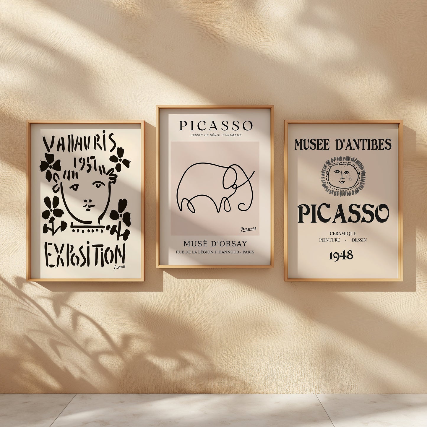 Picasso Black and White Art Set, Minimalist Exhibition Posters, Vallauris 1957, Musée D’Orsay Elephant, Musée D’Antibes 1948, Wall Art Print