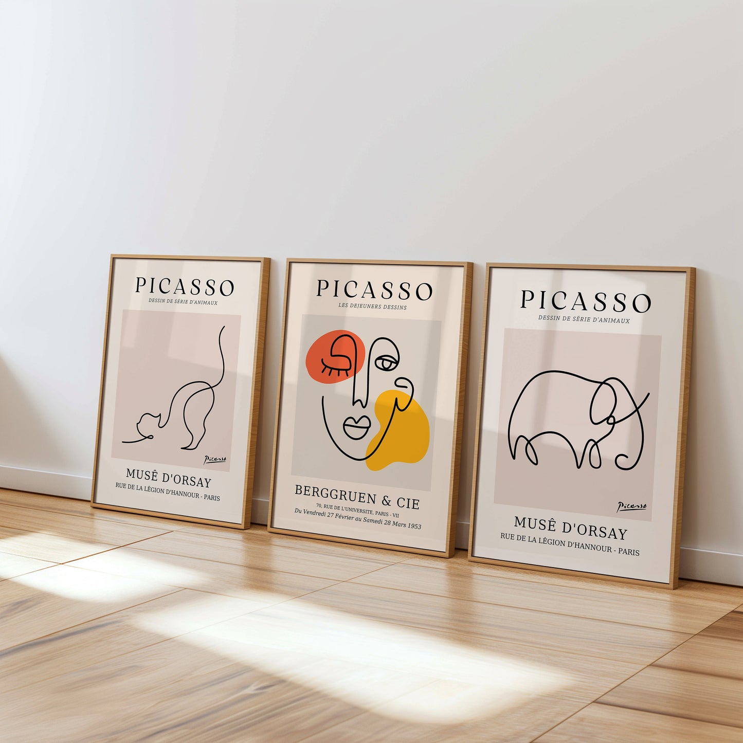 Picasso Line Art Animal Set, Abstract Face Print, Modern Minimalist Wall Art, Berggruen & Cie, Musée D'Orsay Posters, Set of Three