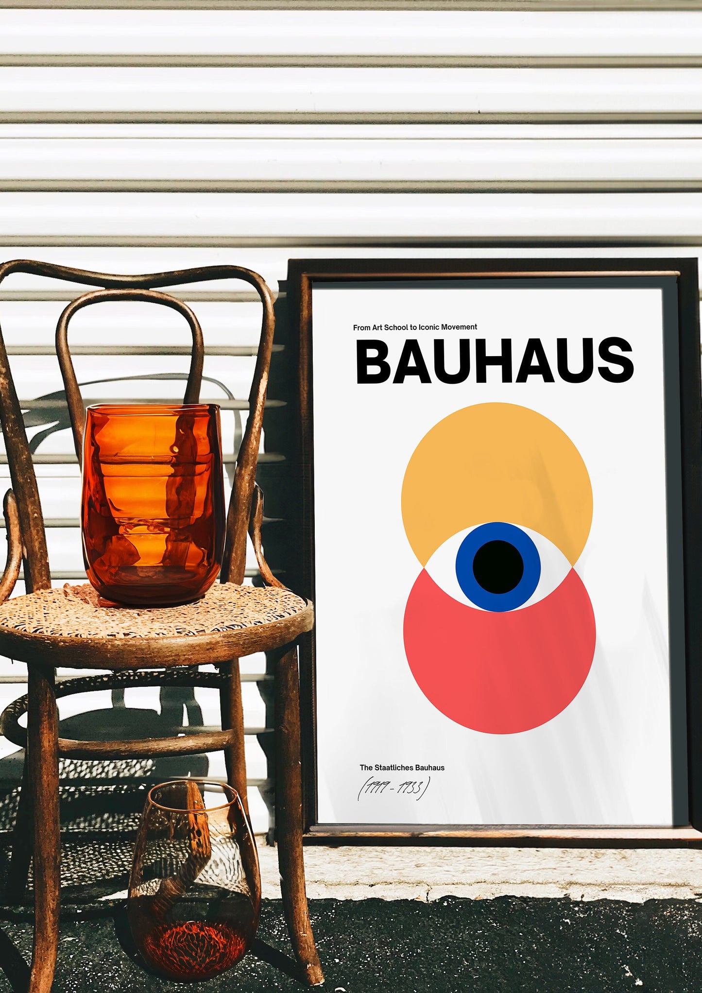 Bauhaus Art Print, Minimalist Bauhaus Poster, Modern Abstract Art, Red and Yellow Circles Design, Iconic Bauhaus Movement, Art School Poster