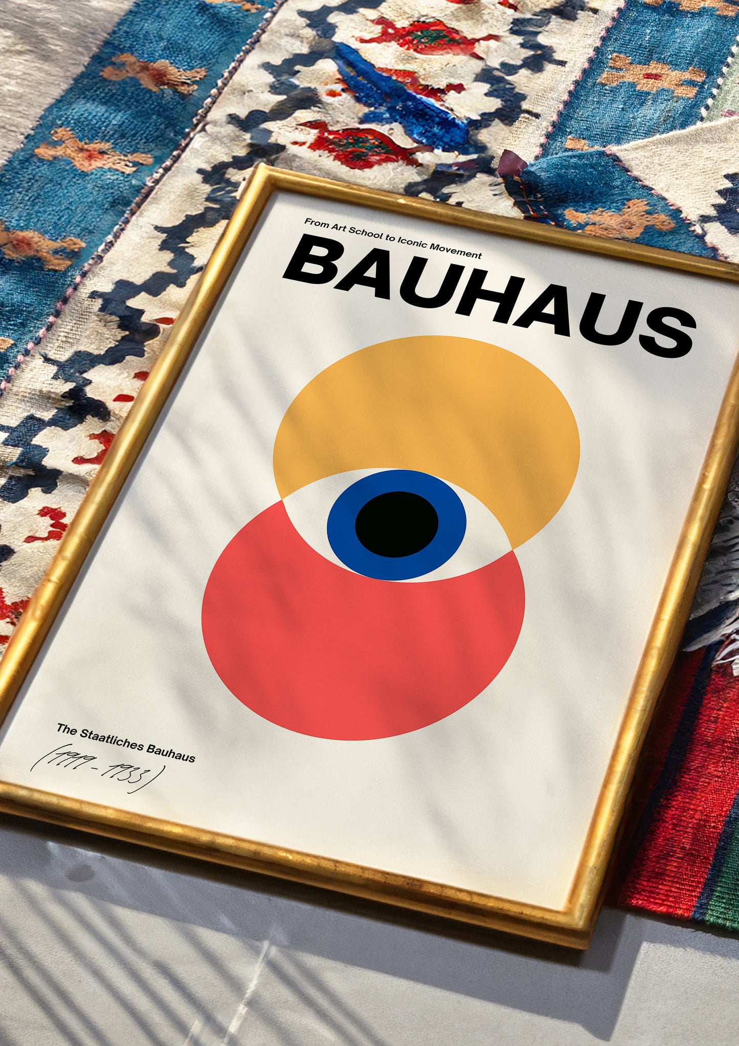 Bauhaus Art Print, Minimalist Bauhaus Poster, Modern Abstract Art, Red and Yellow Circles Design, Iconic Bauhaus Movement, Art School Poster