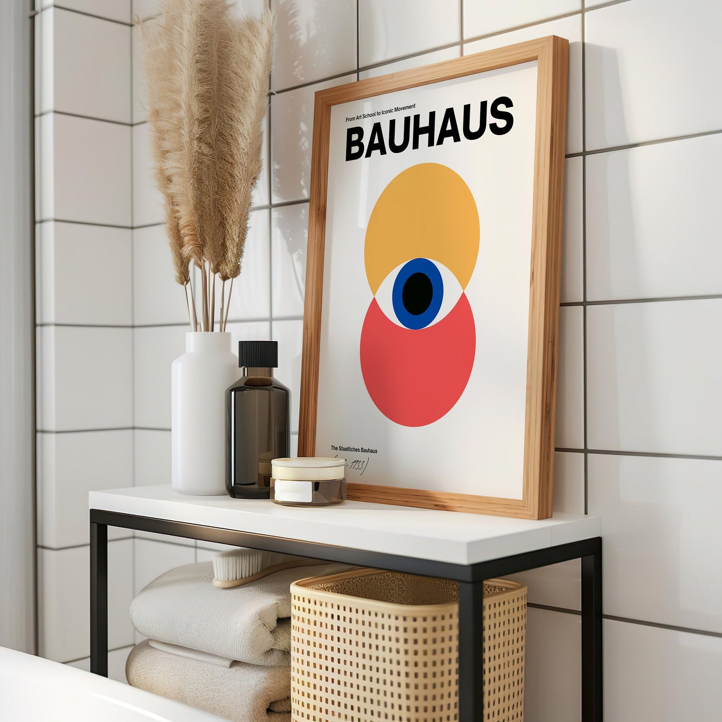 Bauhaus Art Print, Minimalist Bauhaus Poster, Modern Abstract Art, Red and Yellow Circles Design, Iconic Bauhaus Movement, Art School Poster