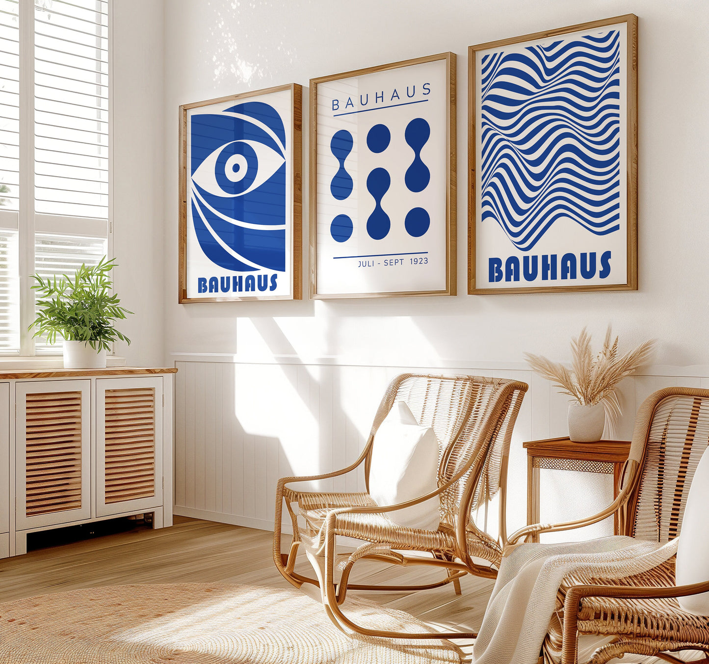 Set of Three Bauhaus Posters, Blue Geometric Wall Art, Abstract Bauhaus 1923 Prints, Modernist Design Poster Set, Minimalist Bauhaus Decor