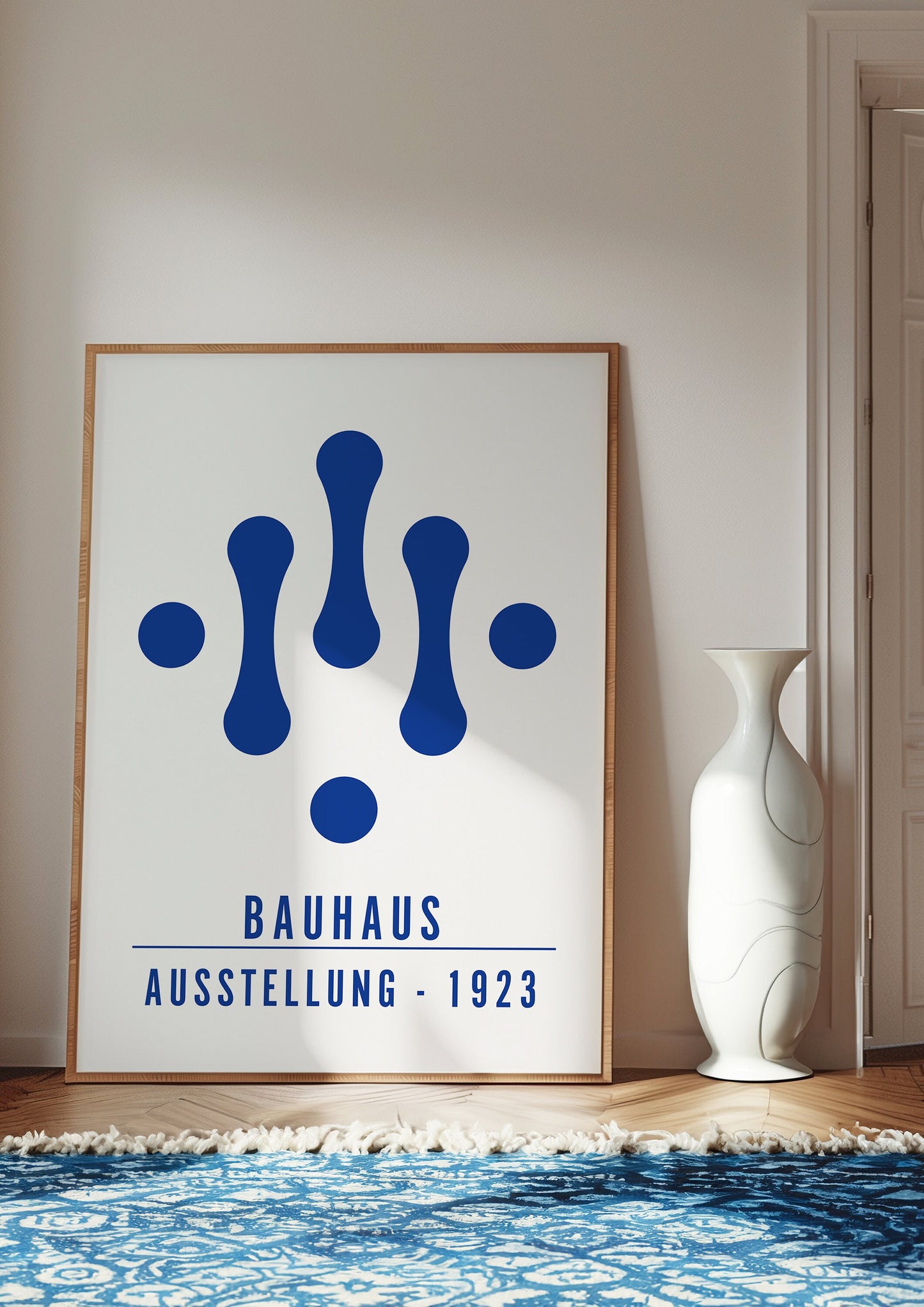 Blue Bauhaus Poster Set, Modern Geometric Art Prints, Mid-Century Modern Wall Decor, Bauhaus 1919-1923 Exhibition Posters, 3 Set of Poster