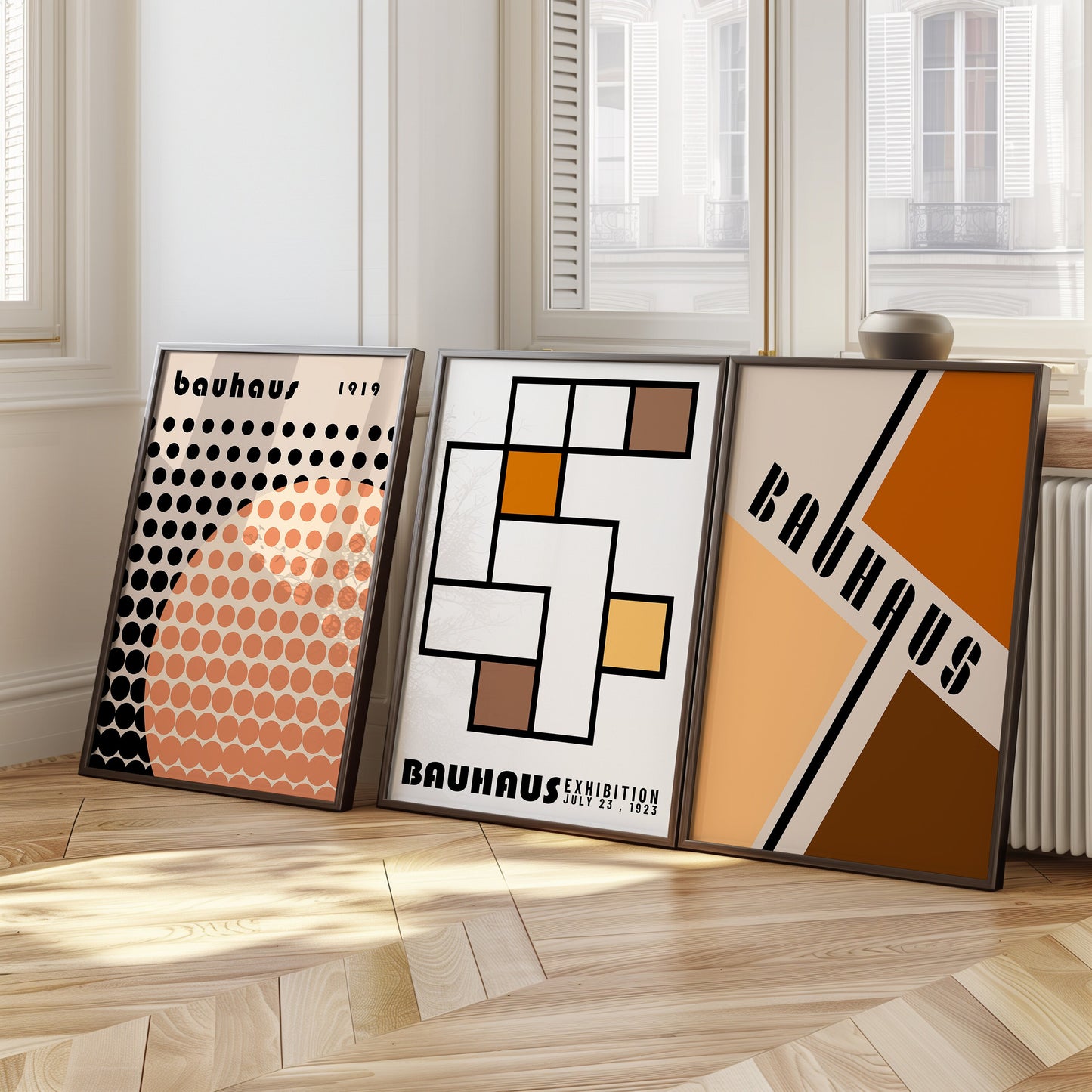 Neutral Bauhaus Poster Set, Mid-Century Modern Wall Art, Geometric Art Prints, Bauhaus 1919, Exhibition Posters, Abstract Minimalist Decor