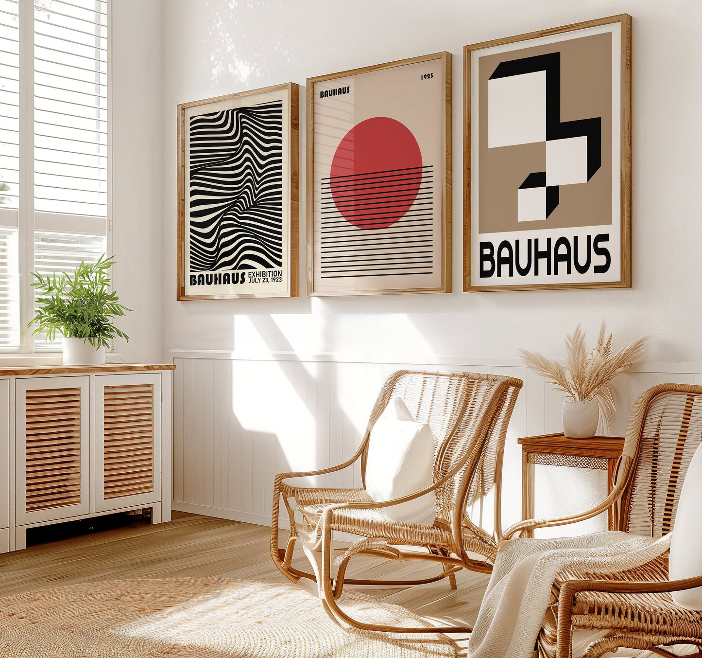 Bauhaus Exhibition Wall Art Set, Mid-Century Modern Geometric Prints, Black and Beige Bauhaus Posters, 3 Set of Poster, Bauhaus Collection