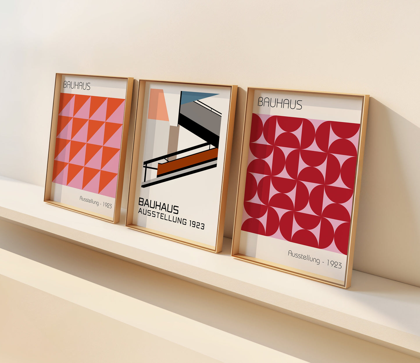 Bauhaus Exhibition Poster Set, Abstract Geometric Wall Art, 3 Set of Bauhaus Prints, Mid-Century Modern Decor, Minimalist Bauhaus Designs,