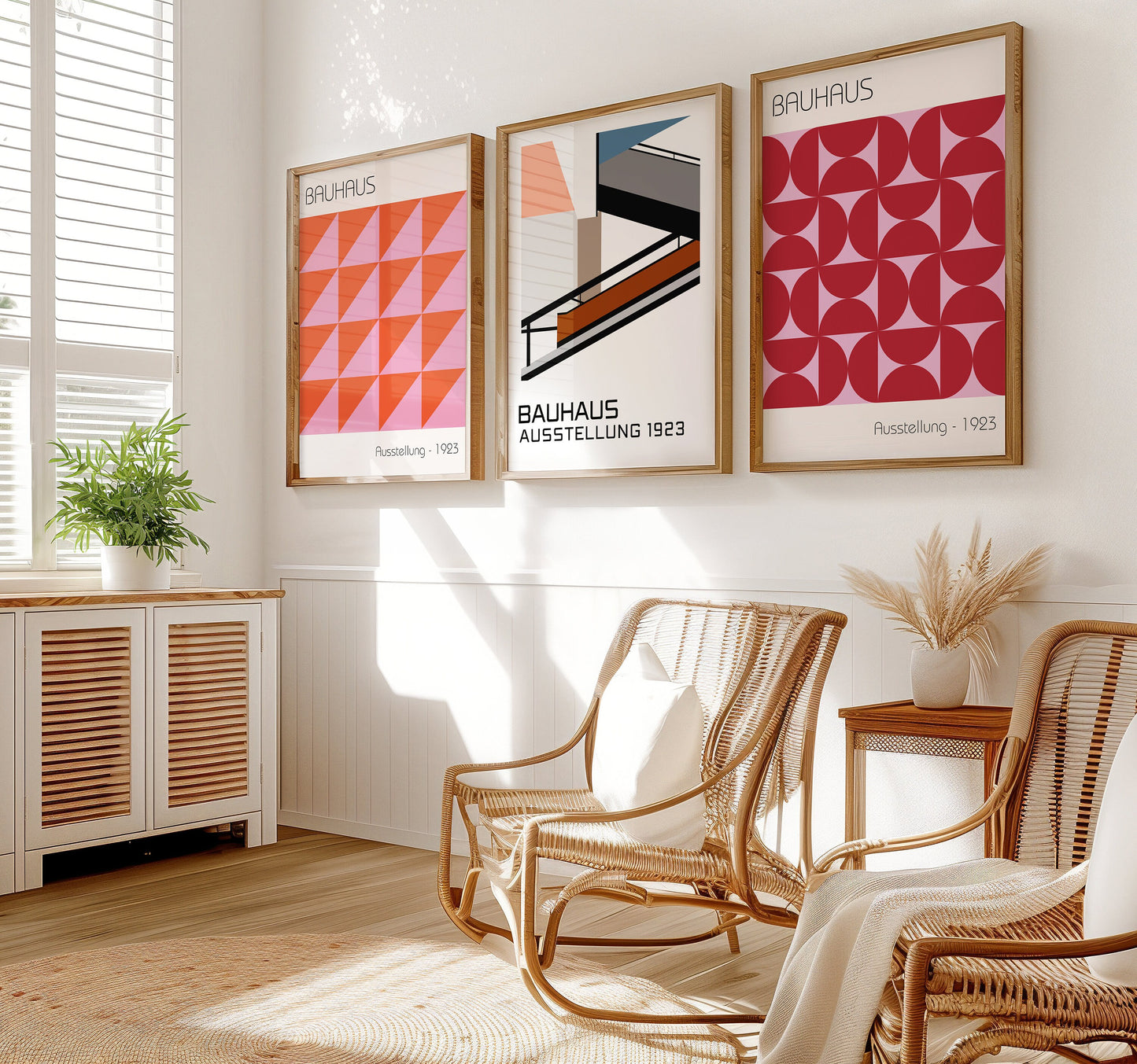 Bauhaus Exhibition Poster Set, Abstract Geometric Wall Art, 3 Set of Bauhaus Prints, Mid-Century Modern Decor, Minimalist Bauhaus Designs,