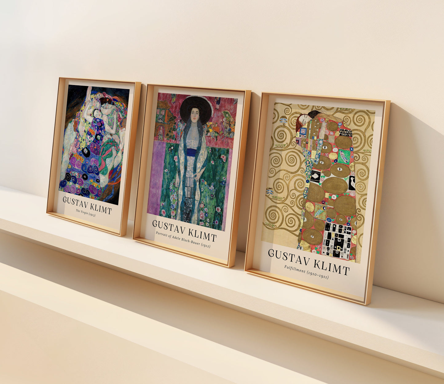 Gustav Klimt Poster Set, Fulfillment 1910, Portrait of Adele Bloch-Bauer 1912, The Virgin 1913, Art Nouveau Print Set, Gustav Klimt Wall Art