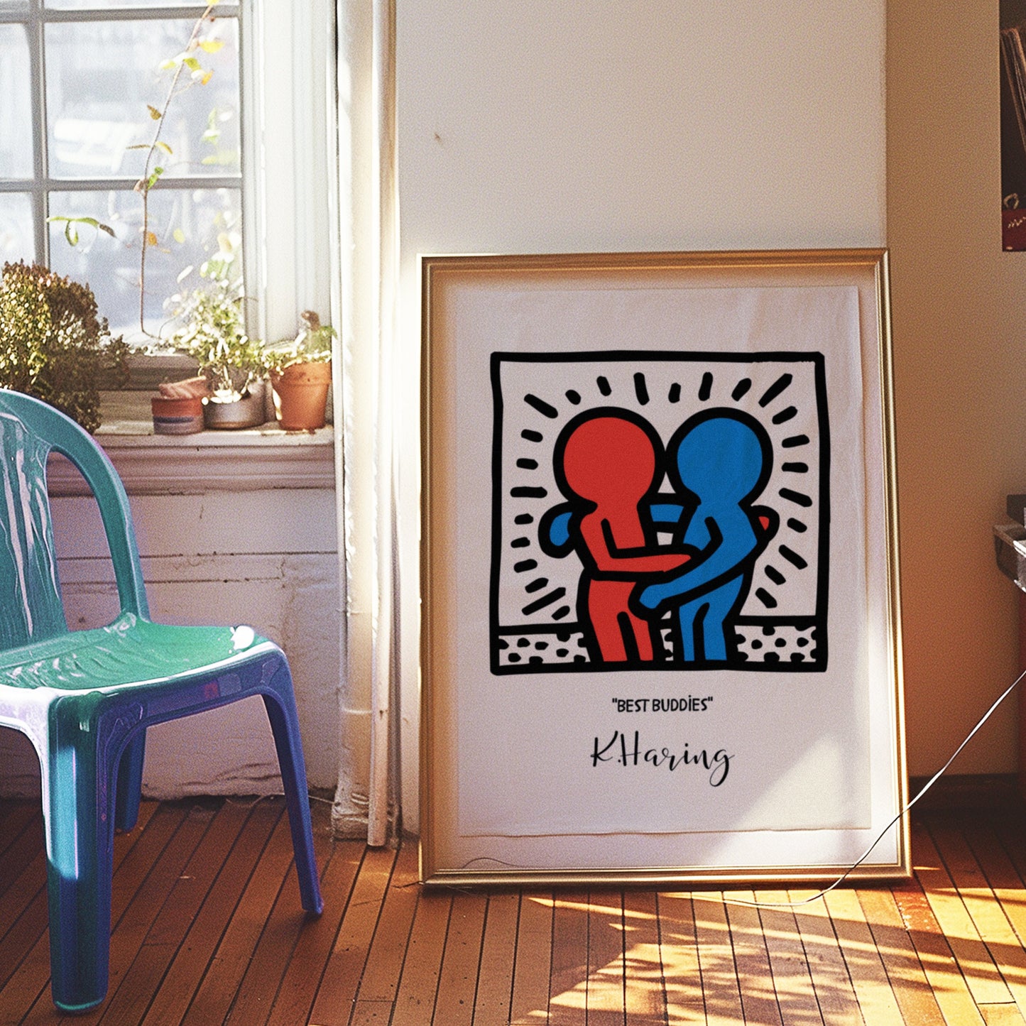 Keith Haring Best Buddies Print, Iconic Pop Art Poster, Red and Blue Figurative Art, Modern Wall Art, 1980s Street Art Reproduction