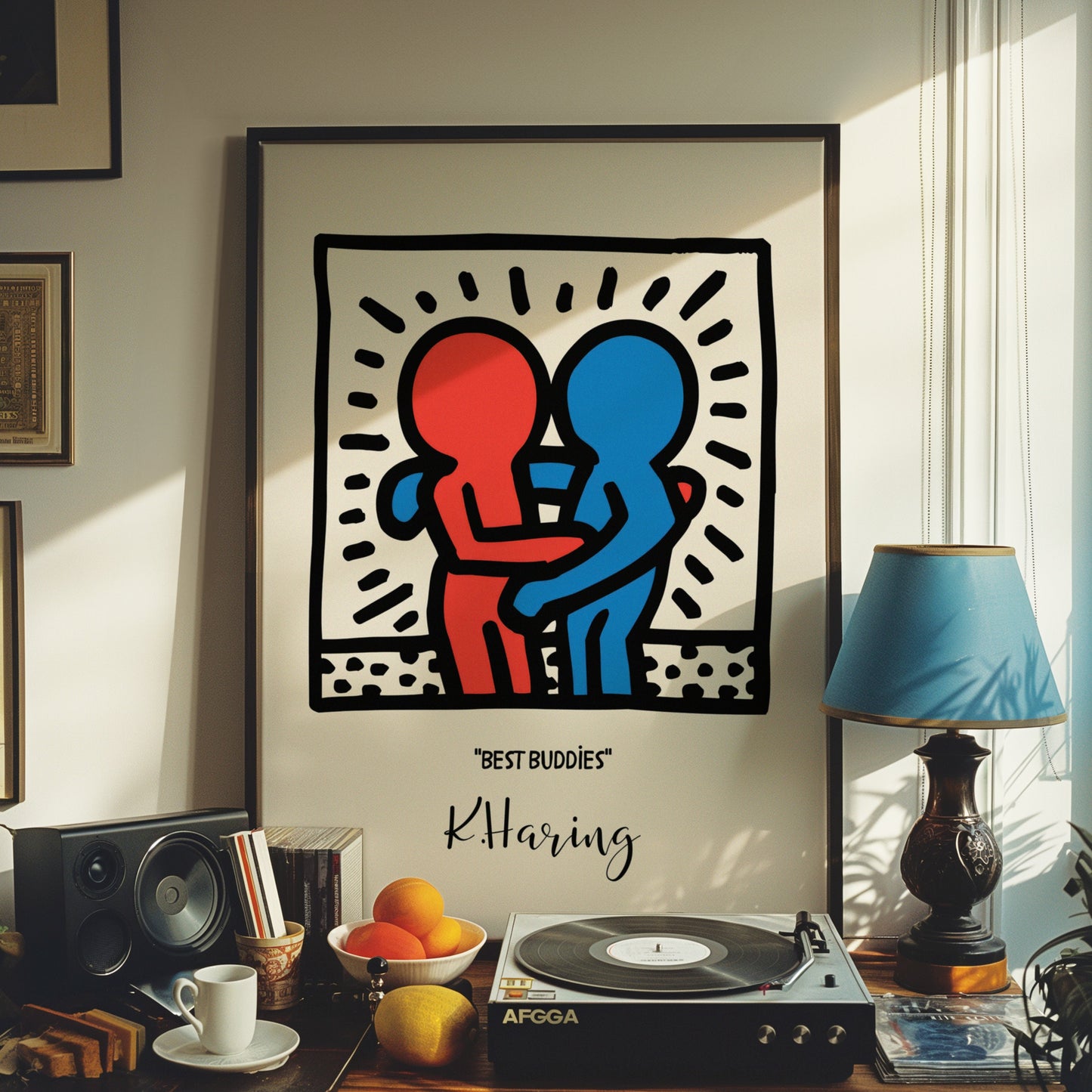 Keith Haring Best Buddies Print, Iconic Pop Art Poster, Red and Blue Figurative Art, Modern Wall Art, 1980s Street Art Reproduction