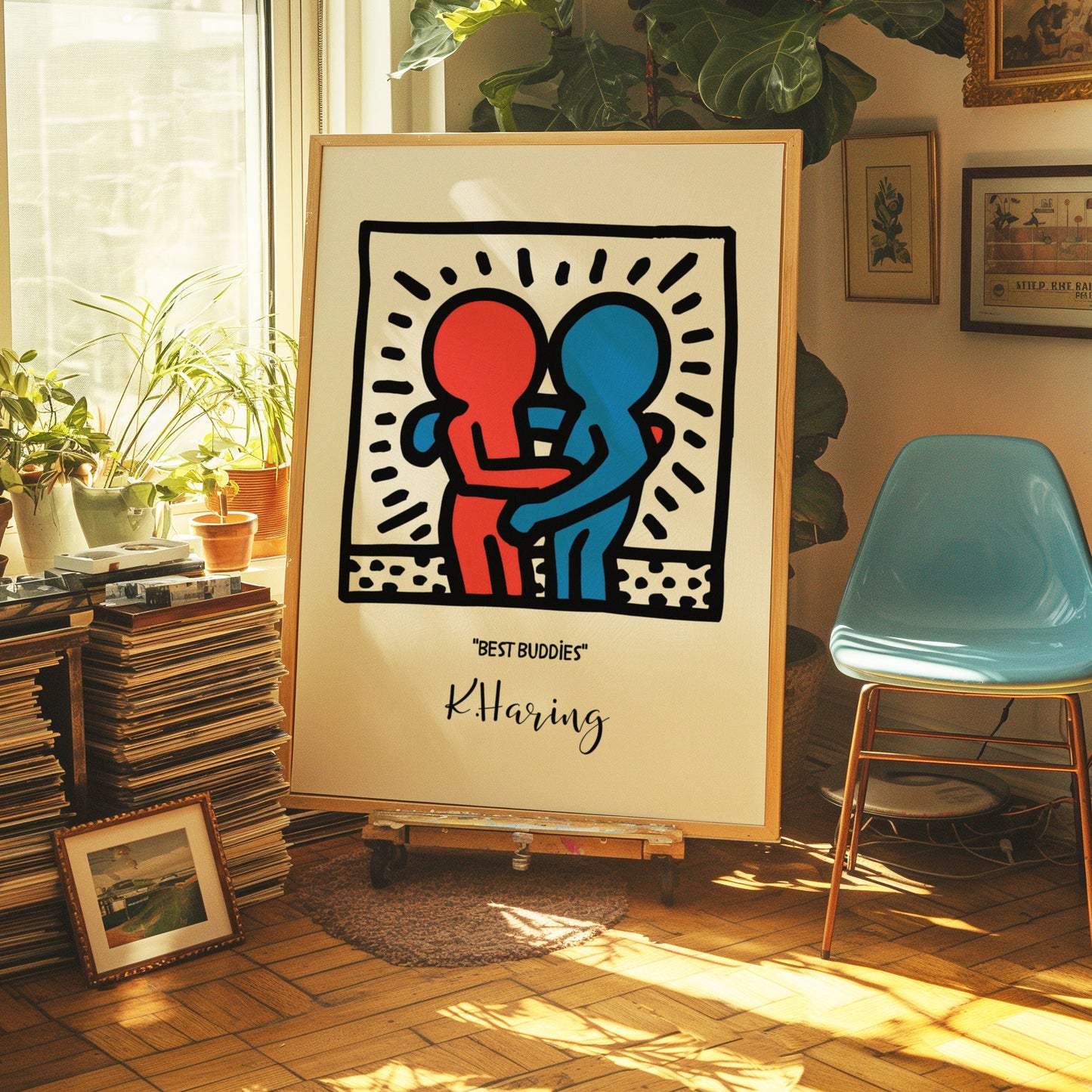 Keith Haring Best Buddies Print, Iconic Pop Art Poster, Red and Blue Figurative Art, Modern Wall Art, 1980s Street Art Reproduction