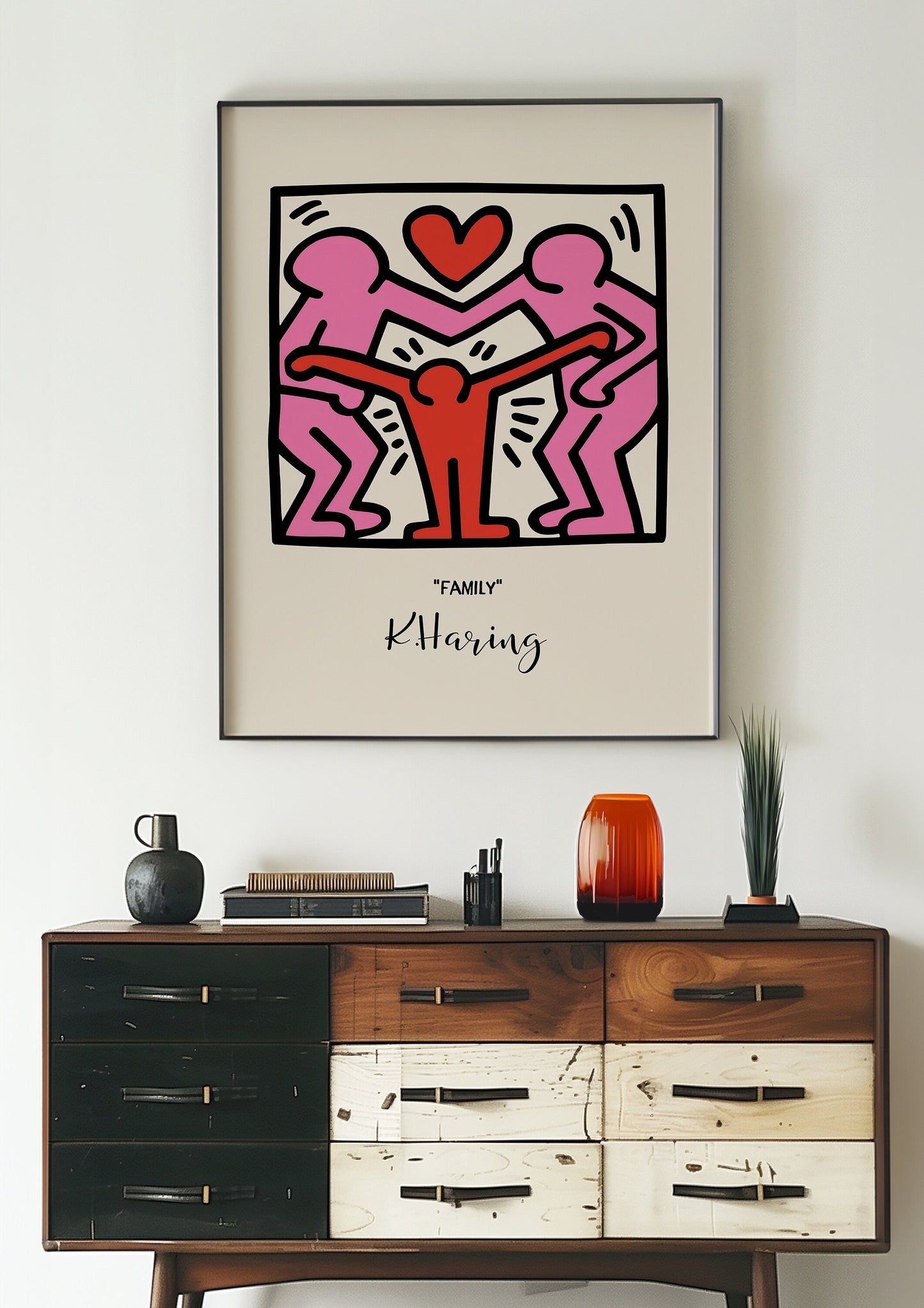 Keith Haring Family Poster, Heartwarming Pop Art, Iconic Street Art Print, Vibrant Family Love Art, Bold Line Art, Modern Home Decor