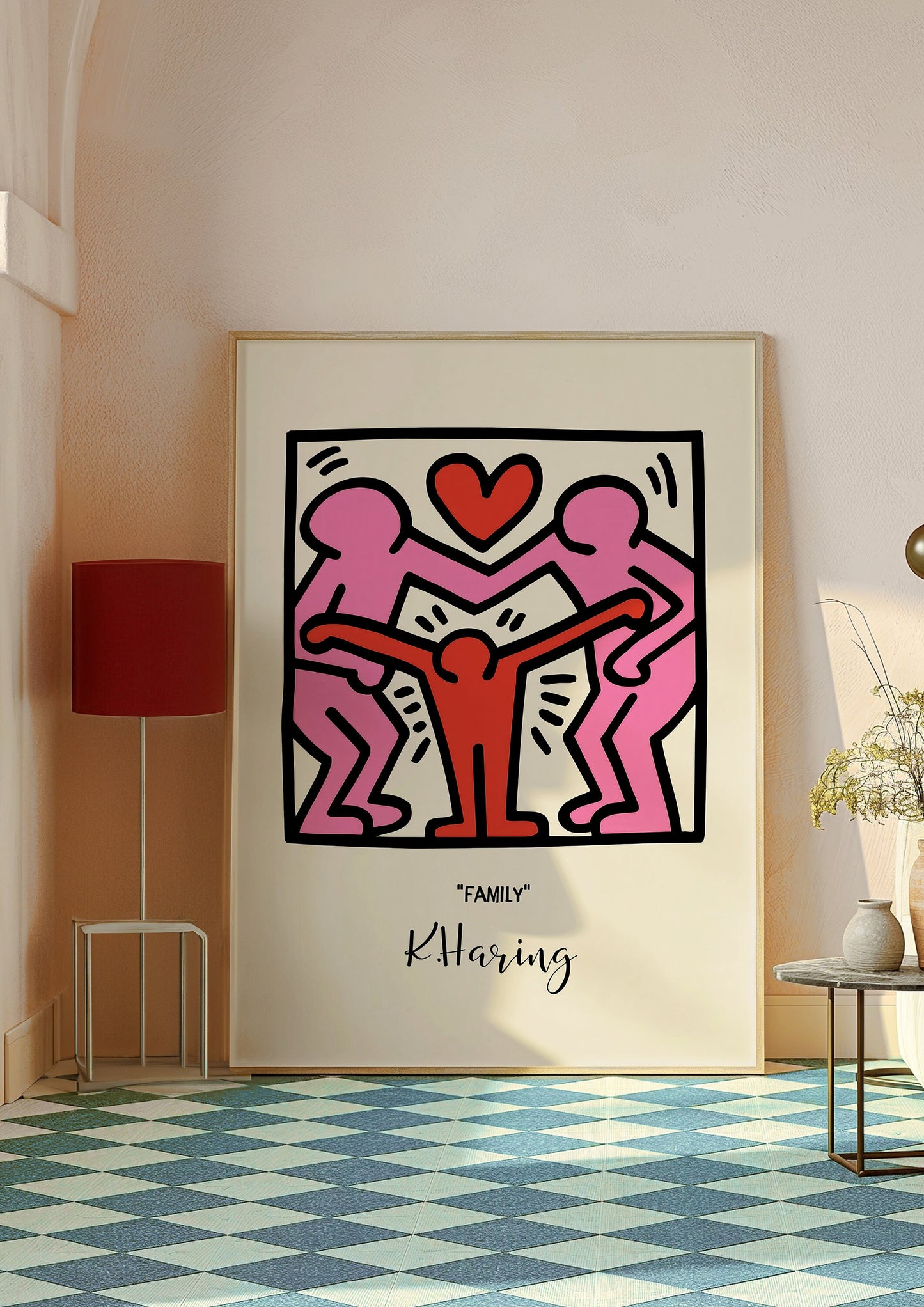 Keith Haring Family Poster, Heartwarming Pop Art, Iconic Street Art Print, Vibrant Family Love Art, Bold Line Art, Modern Home Decor