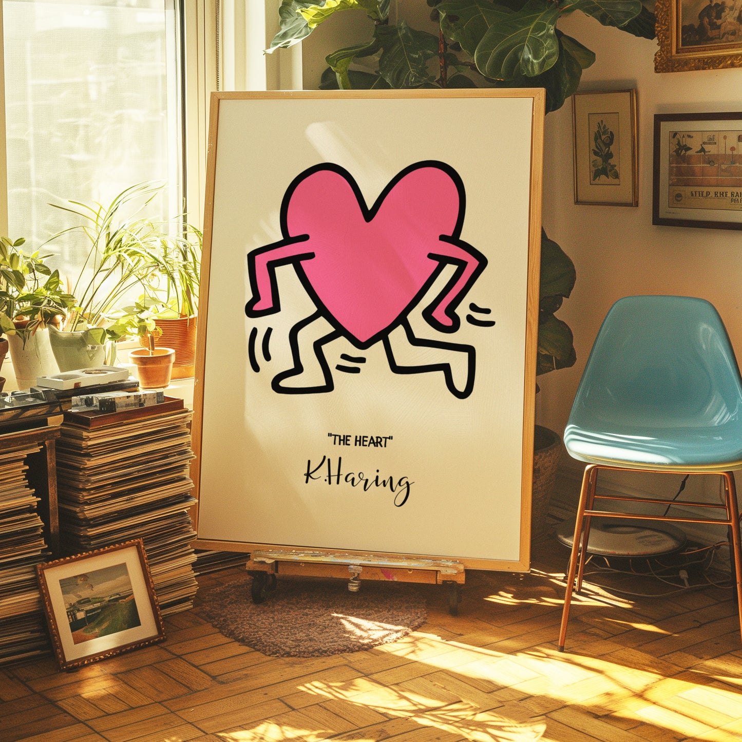 Keith Haring Running Heart Poster, Pink Heart Art, Iconic Pop Art Print, Contemporary Love Art, Street Art Poster, Haring The Heart