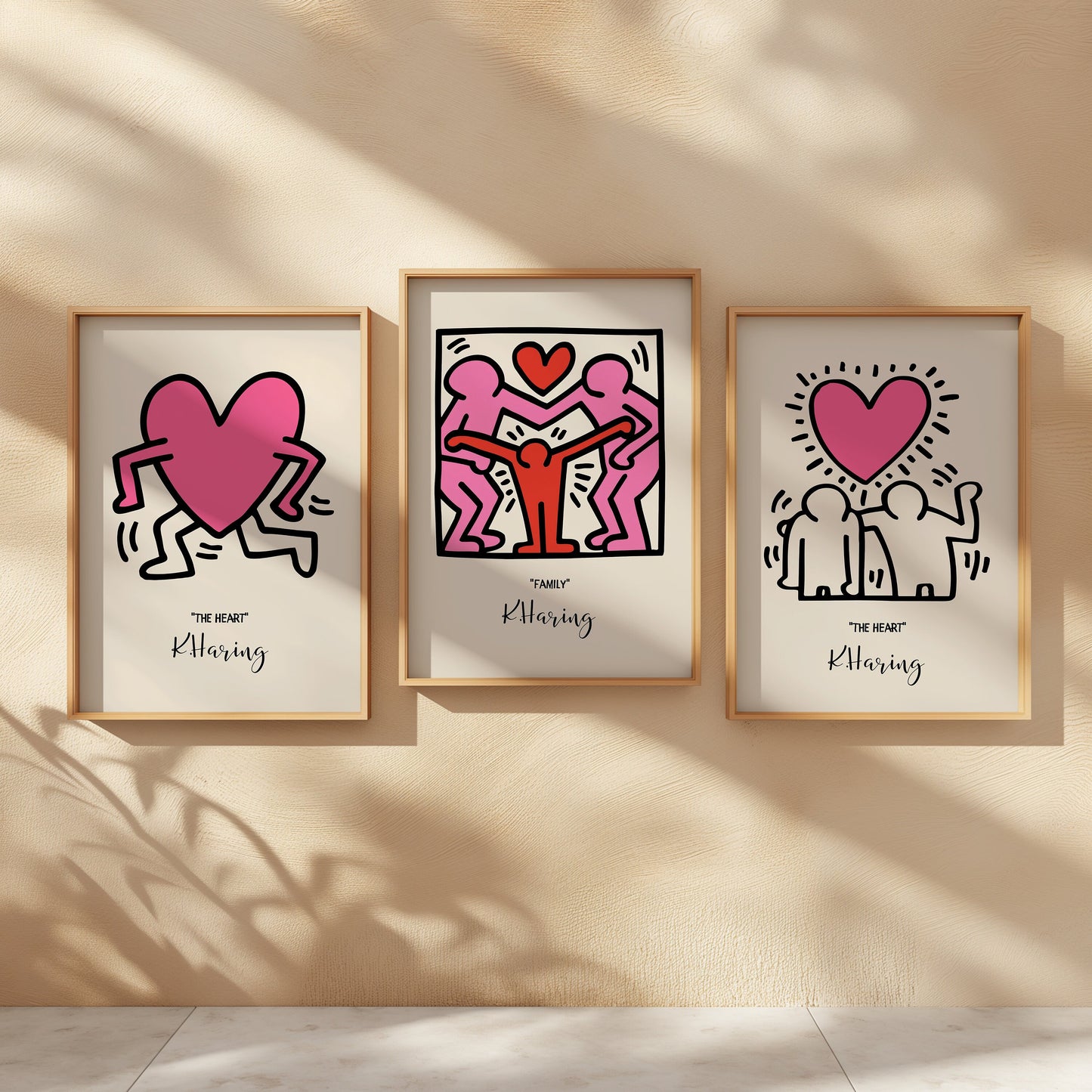 Keith Haring Poster Set, The Heart, Family, Love Wall Art, Iconic 80s Pop Art Prints, Vibrant Haring Illustrations, Modern Love Decor