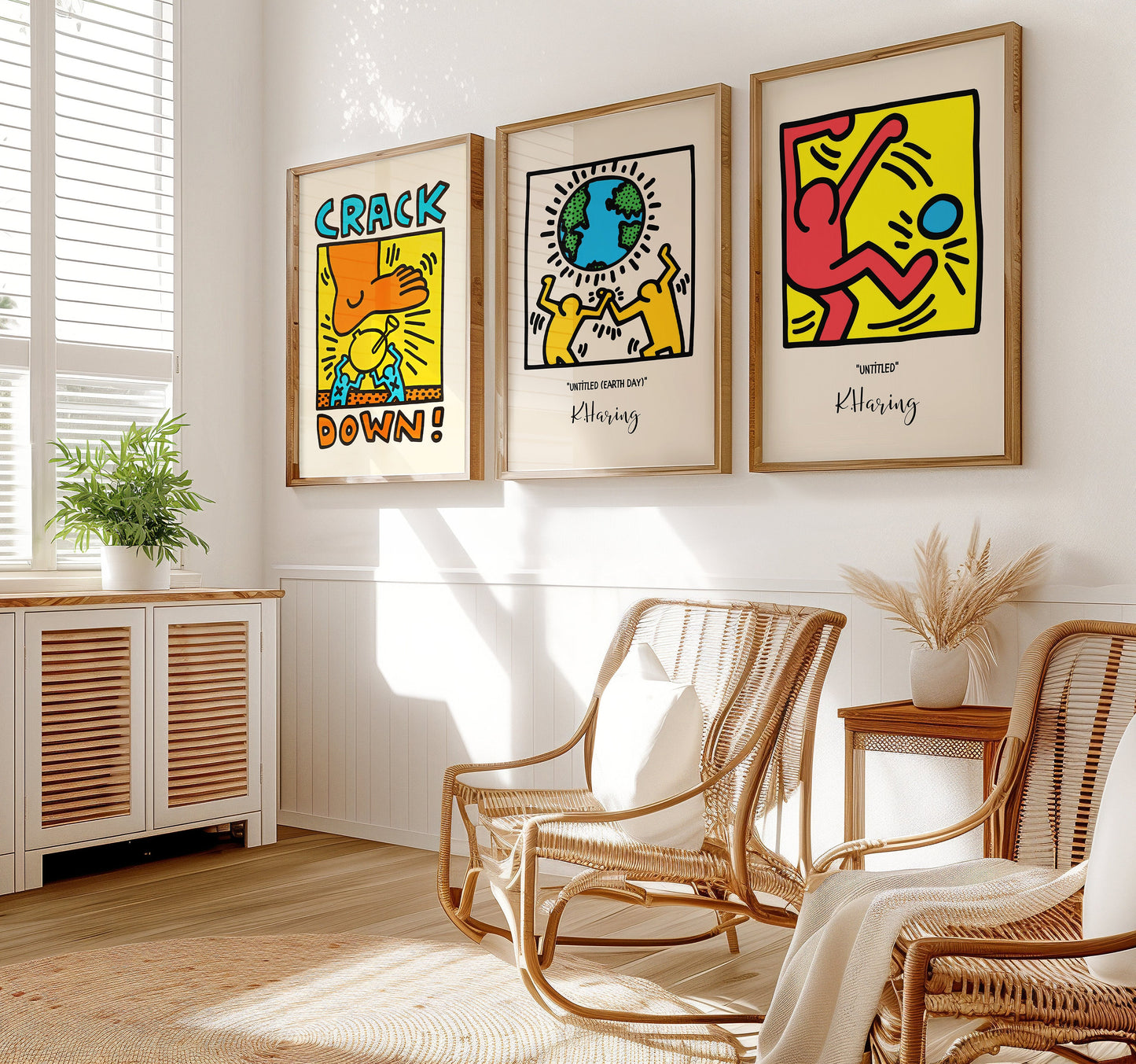 Keith Haring Poster Set, Untitled, Untitled Earth Day, Crack Down, Bold Pop Art Prints, 80s Retro Wall Art, Vibrant Street Art Posters