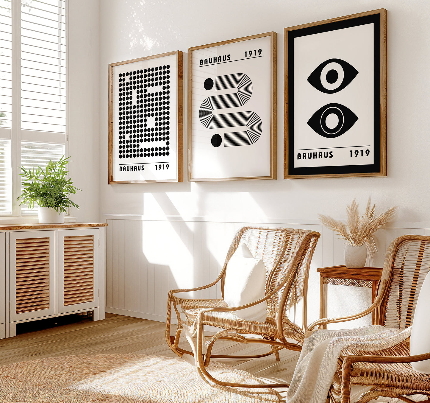 Bauhaus Poster Set of 3, Black and White Bauhaus Art Prints, 1919 Bauhaus Geometric Design, Minimalist Wall Art, Bauhaus Collection Decor