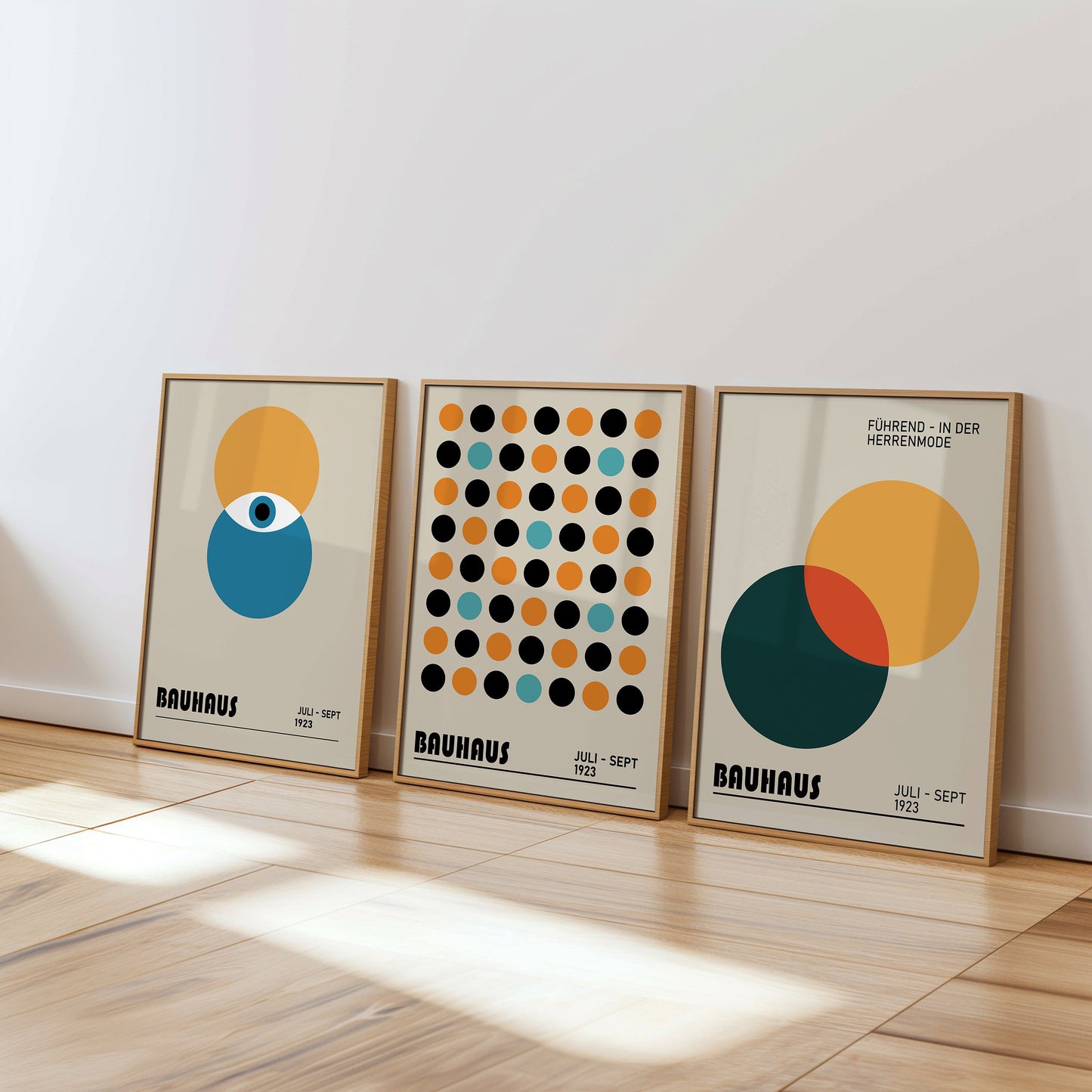 Bauhaus Poster Set of 3, Geometric Circle Prints, Mid-Century Modern Wall Art, Bauhaus Exhibition 1923, Abstract Minimalist Decor