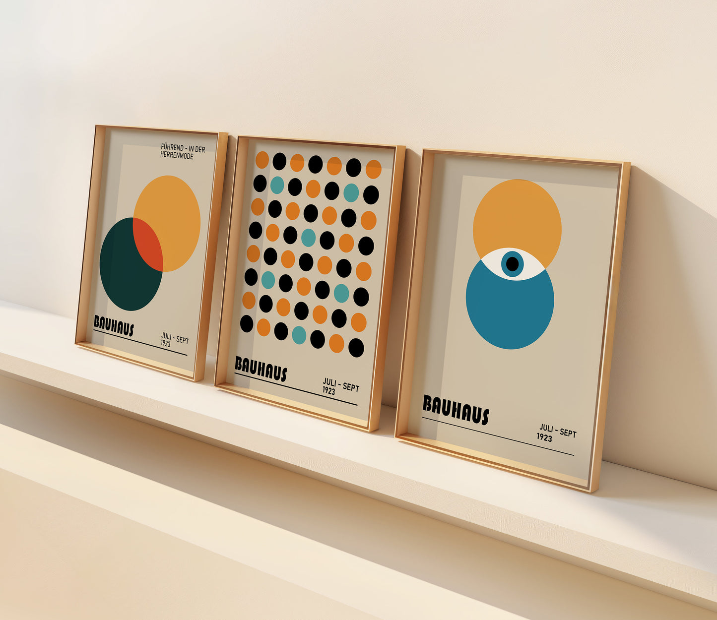 Bauhaus Poster Set of 3, Geometric Circle Prints, Mid-Century Modern Wall Art, Bauhaus Exhibition 1923, Abstract Minimalist Decor