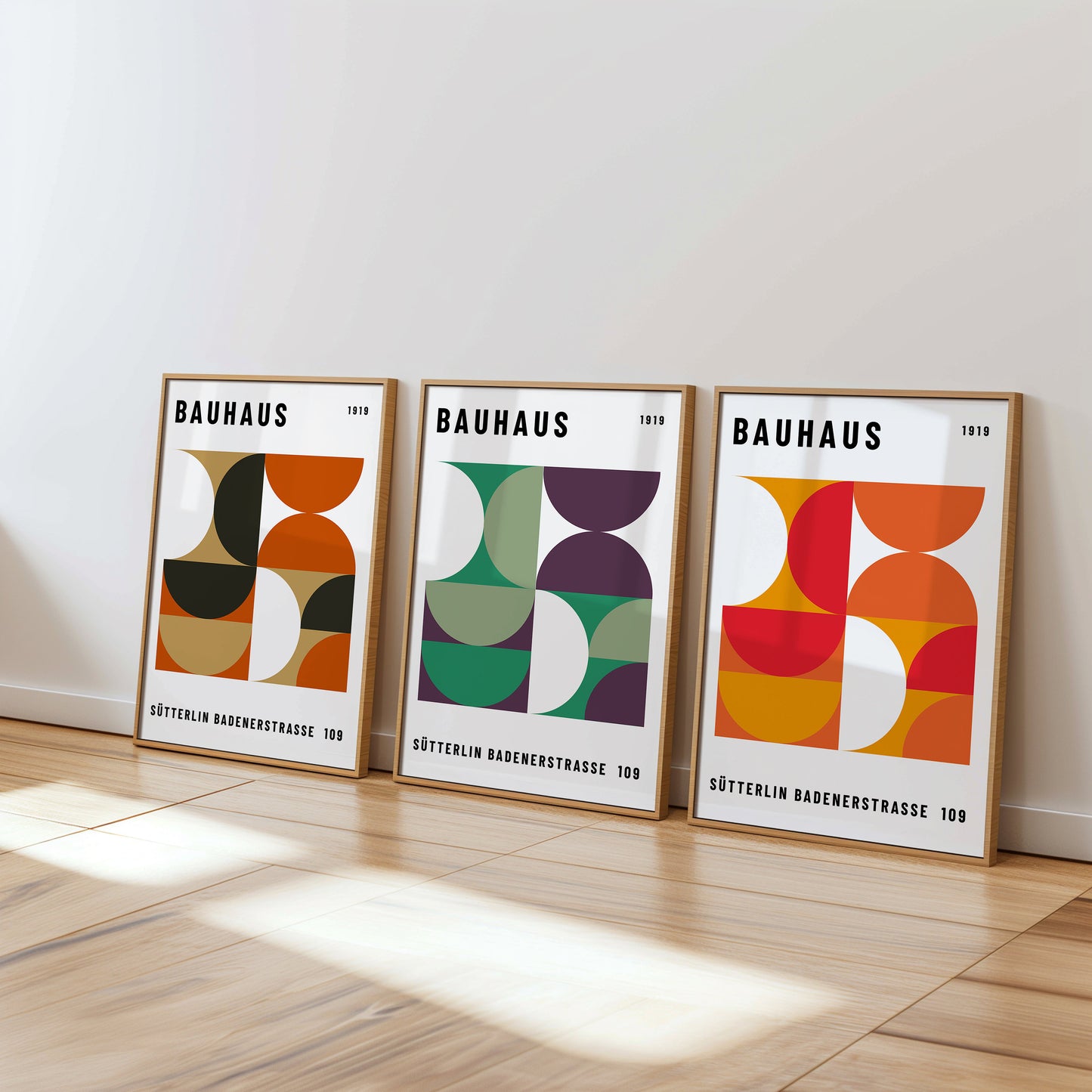 Set of 3 Bauhaus Posters, Geometric Art Prints, Sütterlin Badenenstrasse 109, Mid-Century Modern Wall Art, Abstract Minimalist Decor